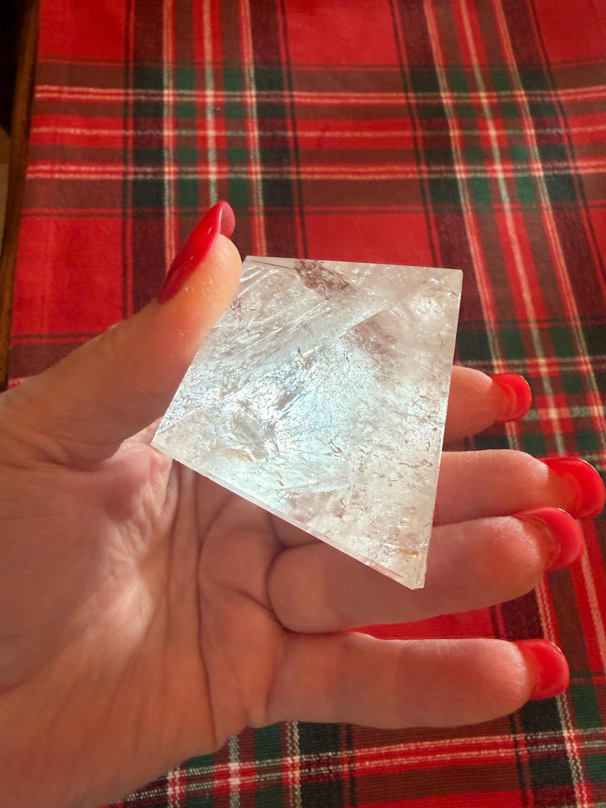 Lemurian Quartz Pyramid, new, 2”, Polished cut carving, rainbows, fine, Lemurian healing, high vibration crystals