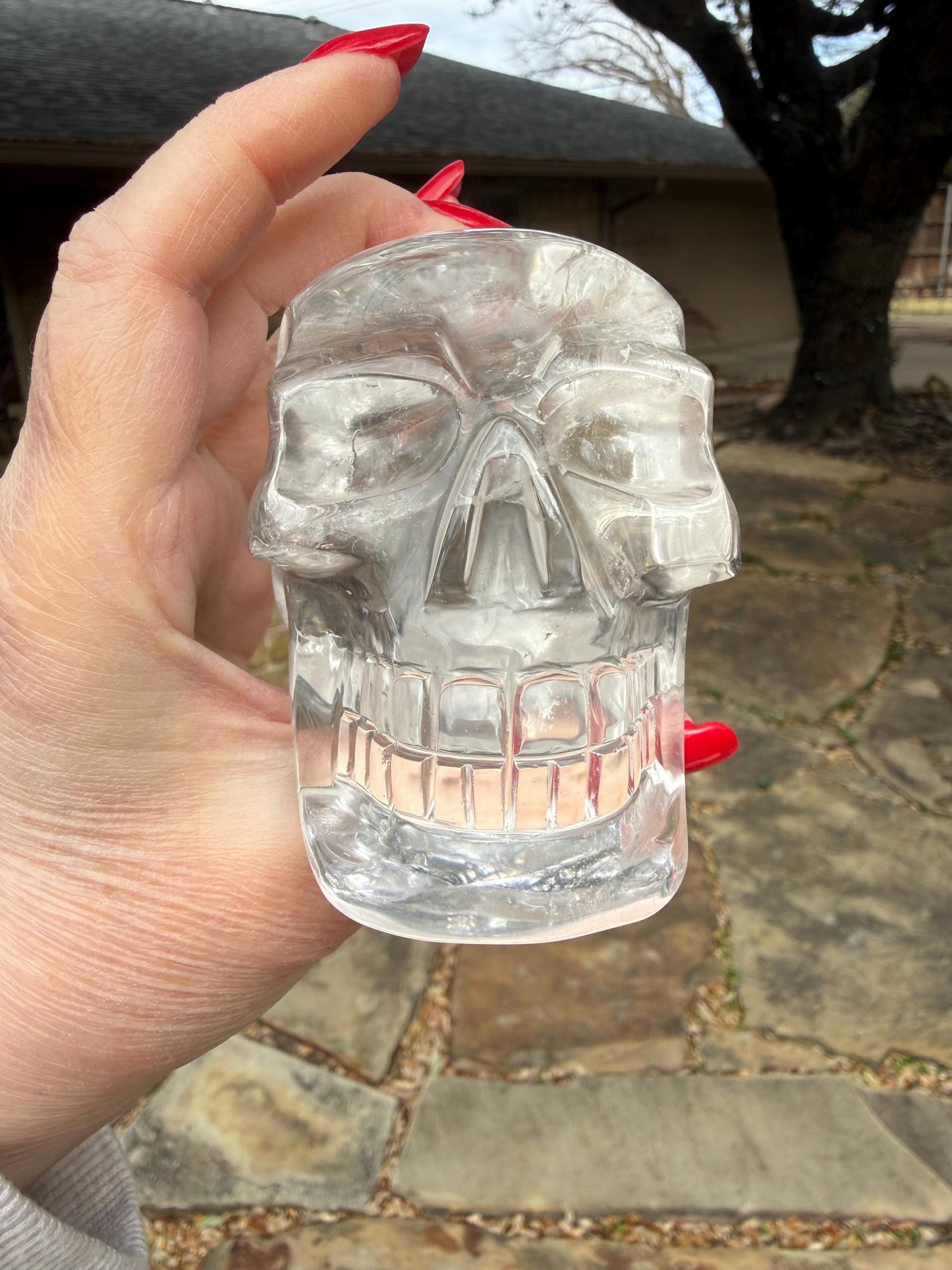 4” Lemurian Quartz stunning skull carving, high vibration crystals, altar, King Arthur