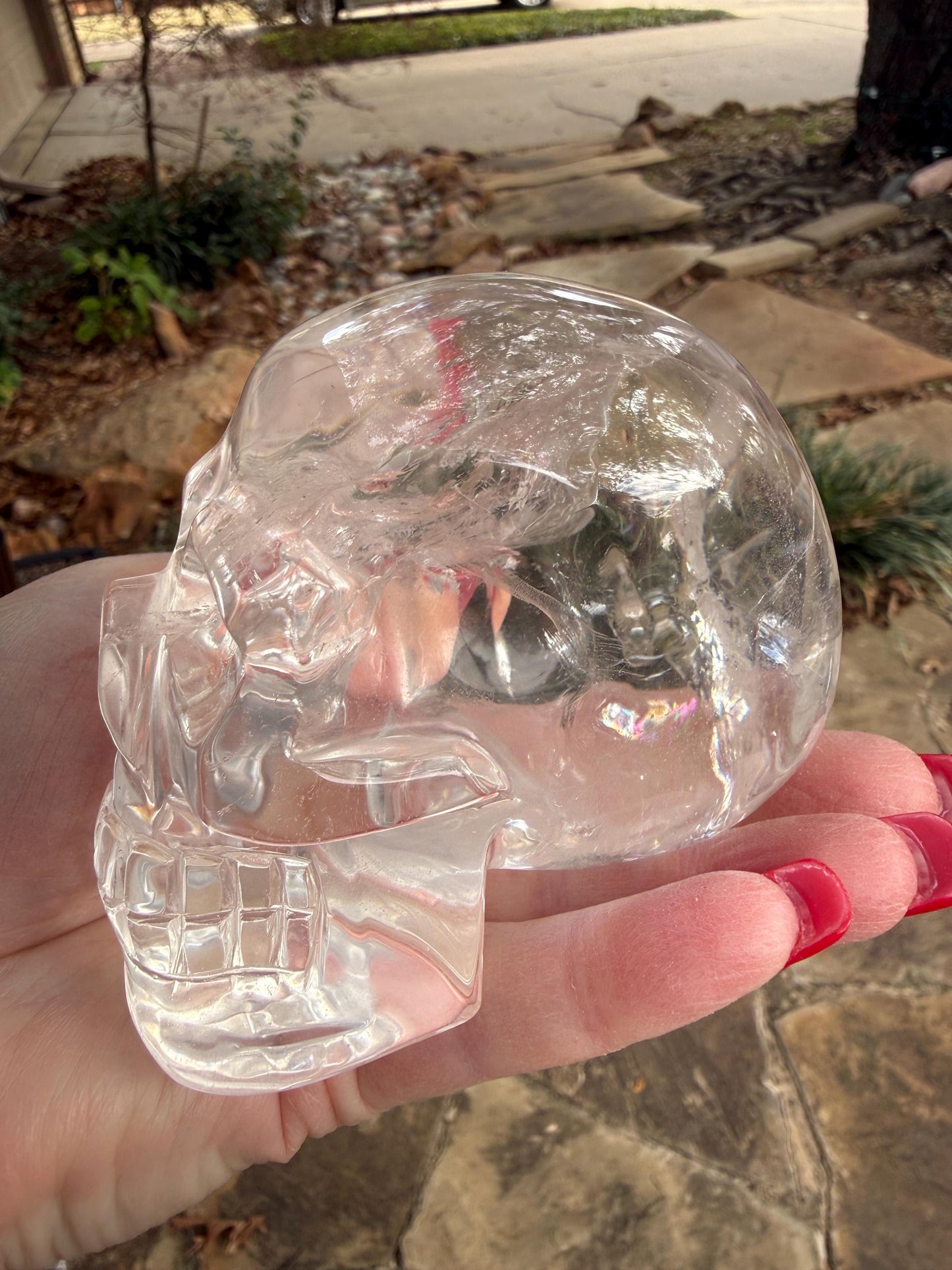 4” Lemurian Quartz stunning skull carving, high vibration crystals, altar, King Arthur