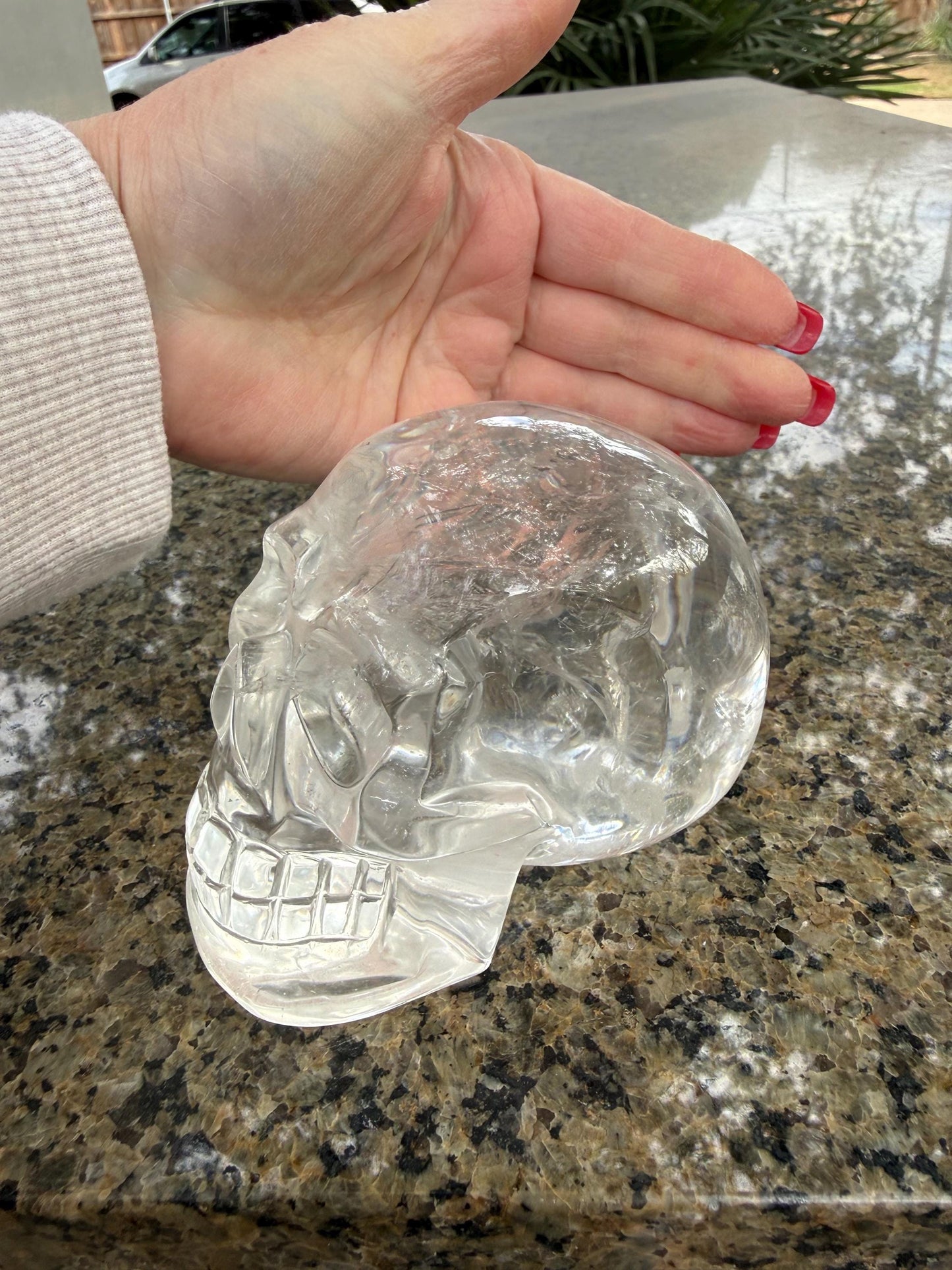 4” Lemurian Quartz stunning skull carving, high vibration crystals, altar, King Arthur