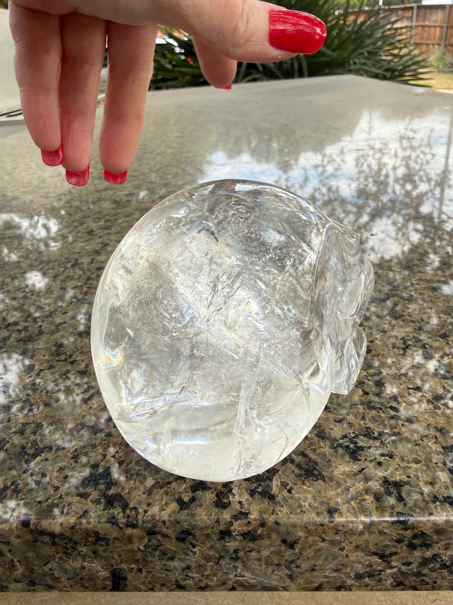 4” Lemurian Quartz stunning skull carving, high vibration crystals, altar, King Arthur