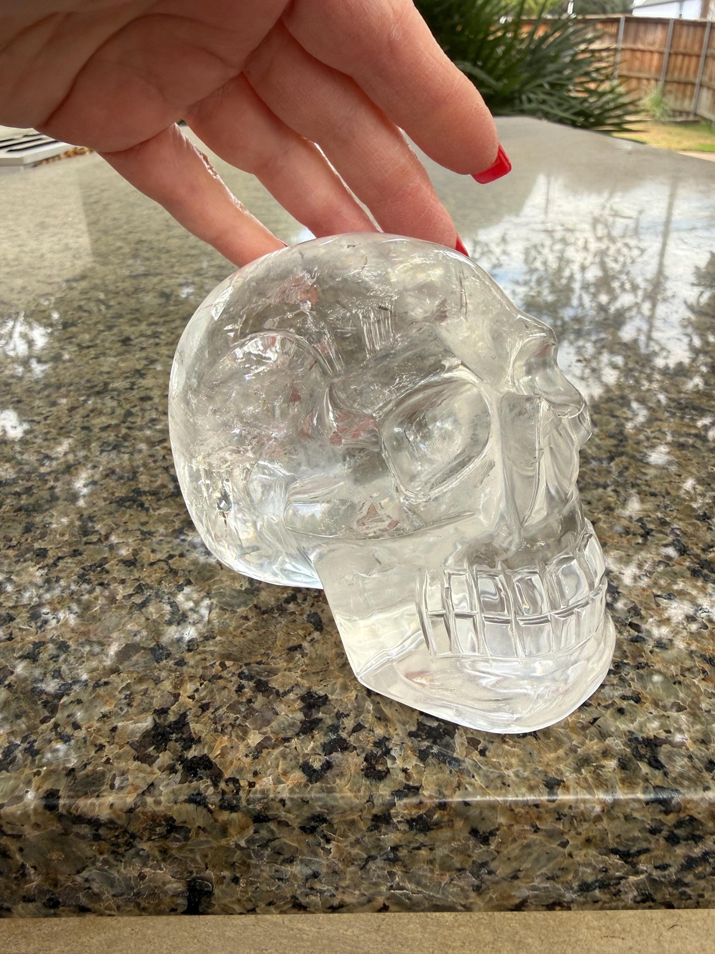 4” Lemurian Quartz stunning skull carving, high vibration crystals, altar, King Arthur