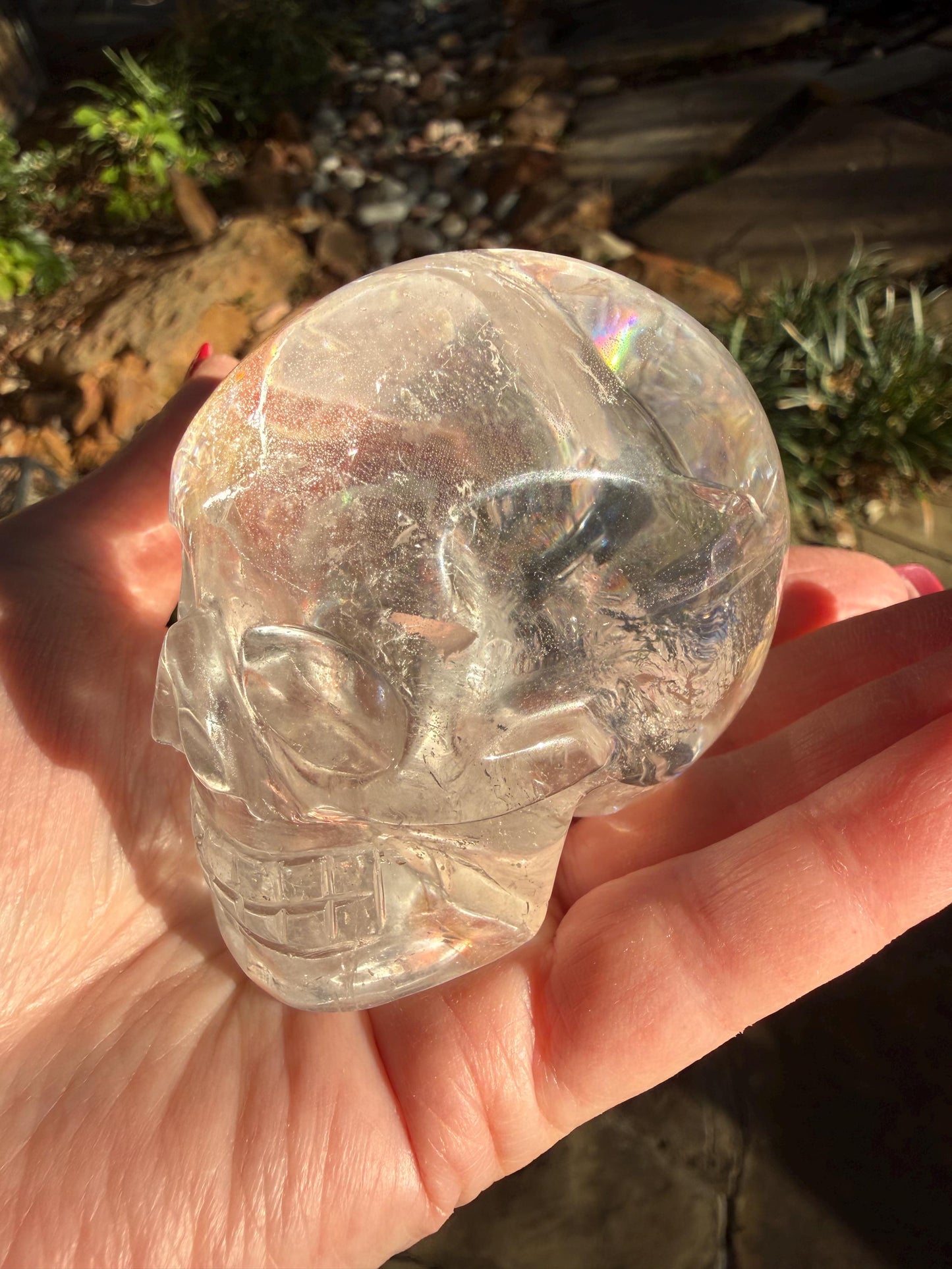 Lemurian Quartz stunning skull carving, high vibration crystals, altar, 2.75”