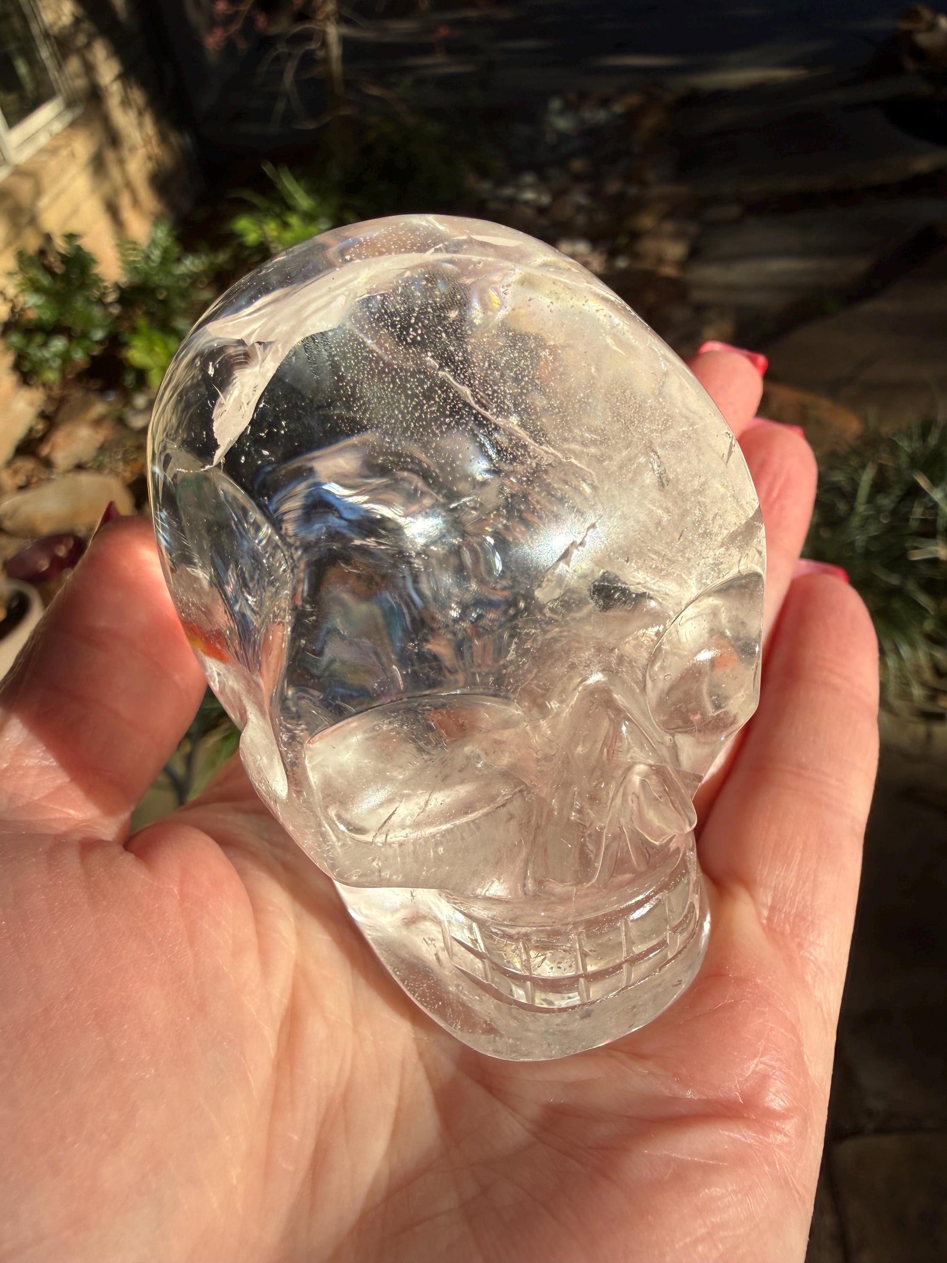 Lemurian Quartz stunning skull carving, high vibration crystals, altar, 2.75”