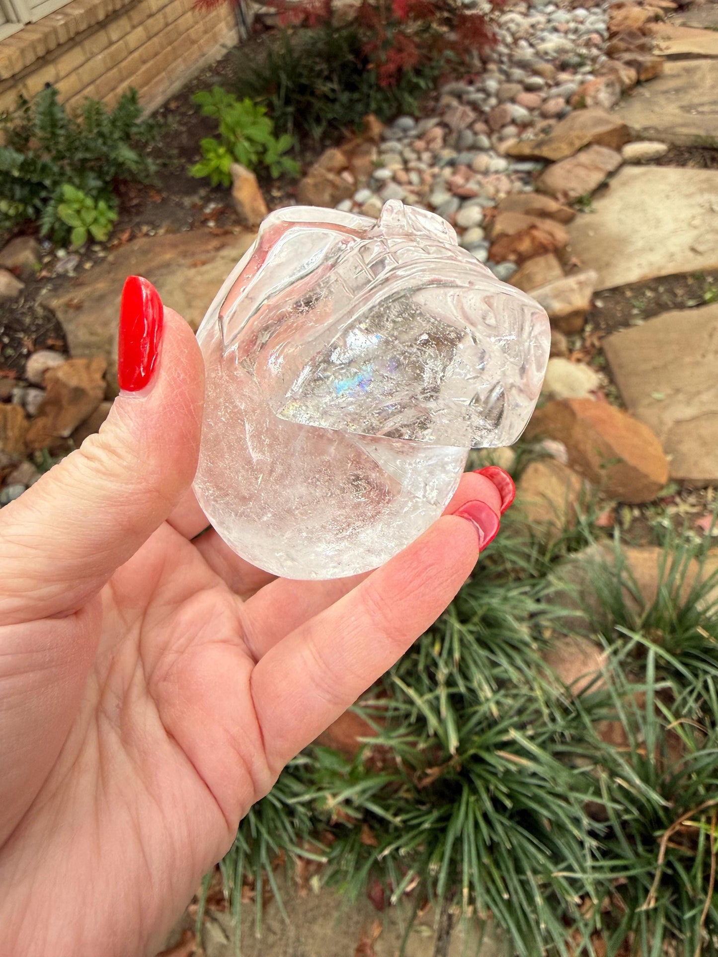 Lemurian Quartz stunning skull carving, high vibration crystals, altar, 3”