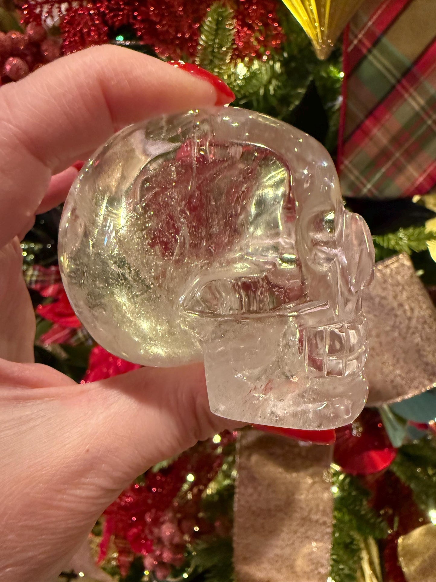 Lemurian Quartz stunning skull carving, high vibration crystals, altar, 3”