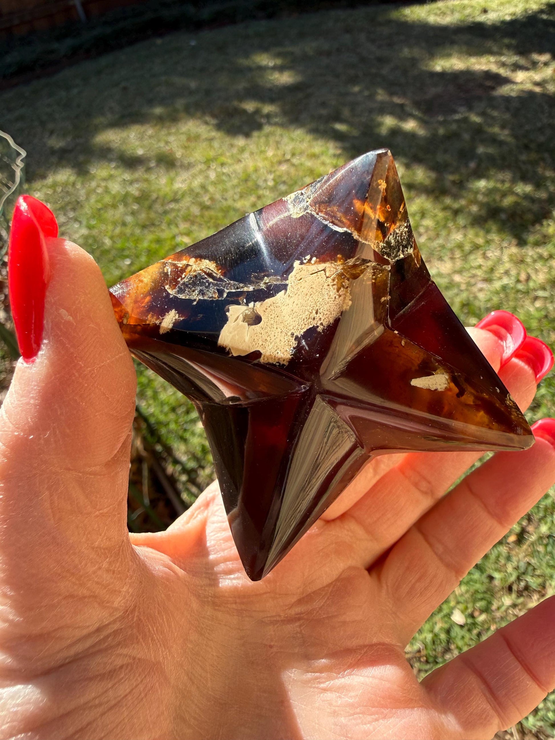 Rare Brown Amber Merkaba, Glorious Beautiful Amazing Color, altar, gift, new, 3.25”, healing crystals