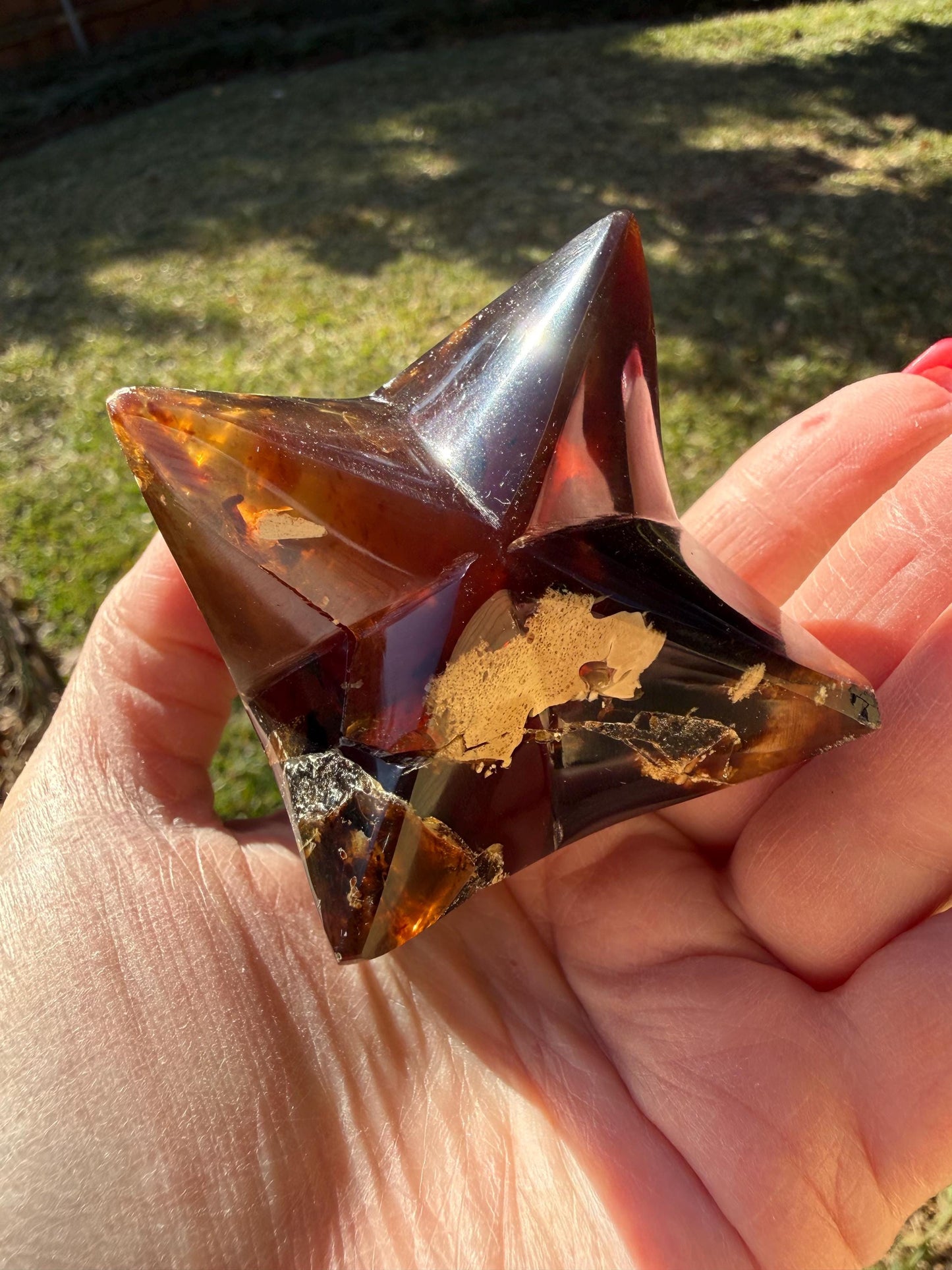 Rare Brown Amber Merkaba, Glorious Beautiful Amazing Color, altar, gift, new, 3.25”, healing crystals