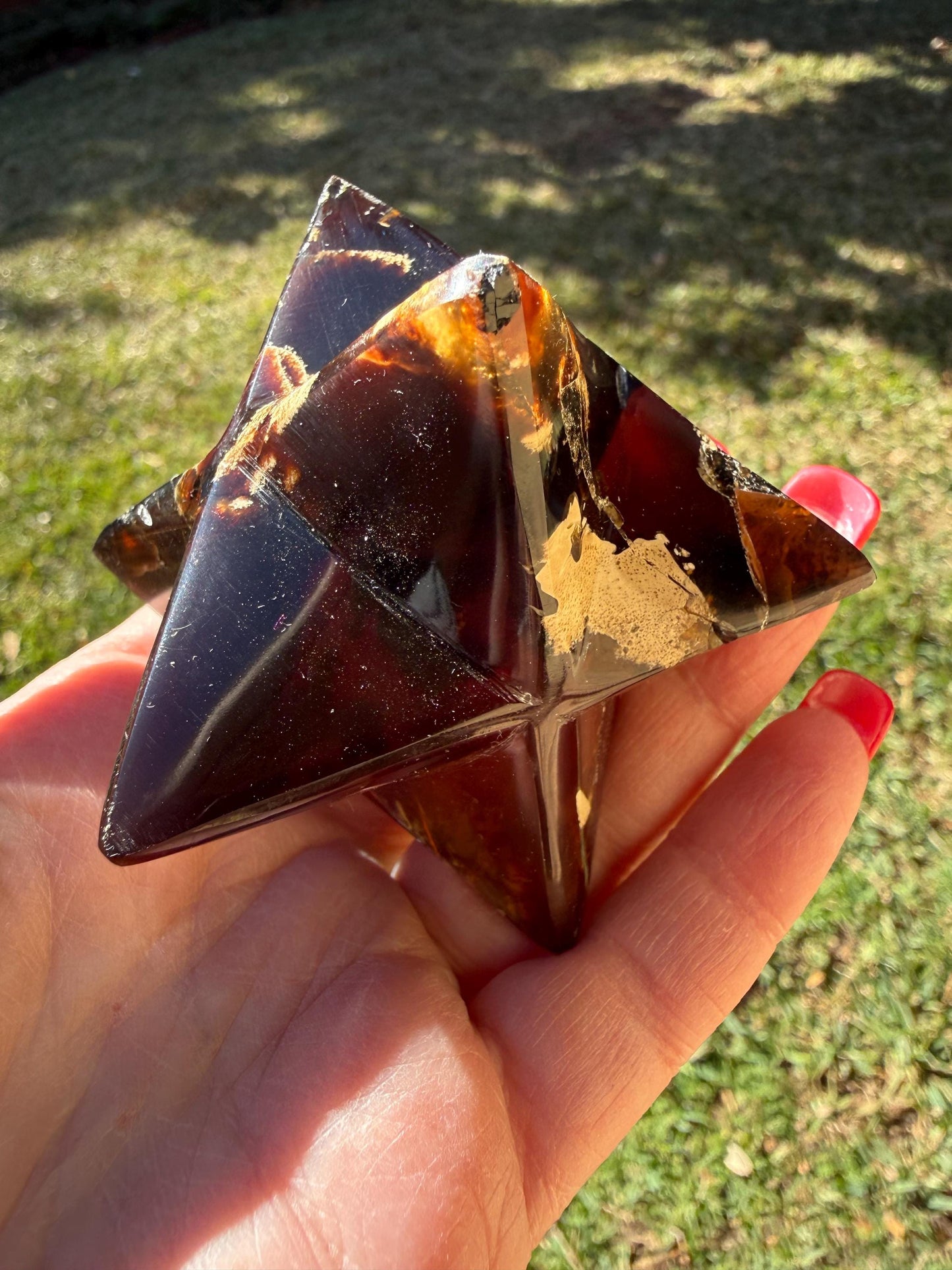 Rare Brown Amber Merkaba, Glorious Beautiful Amazing Color, altar, gift, new, 3.25”, healing crystals