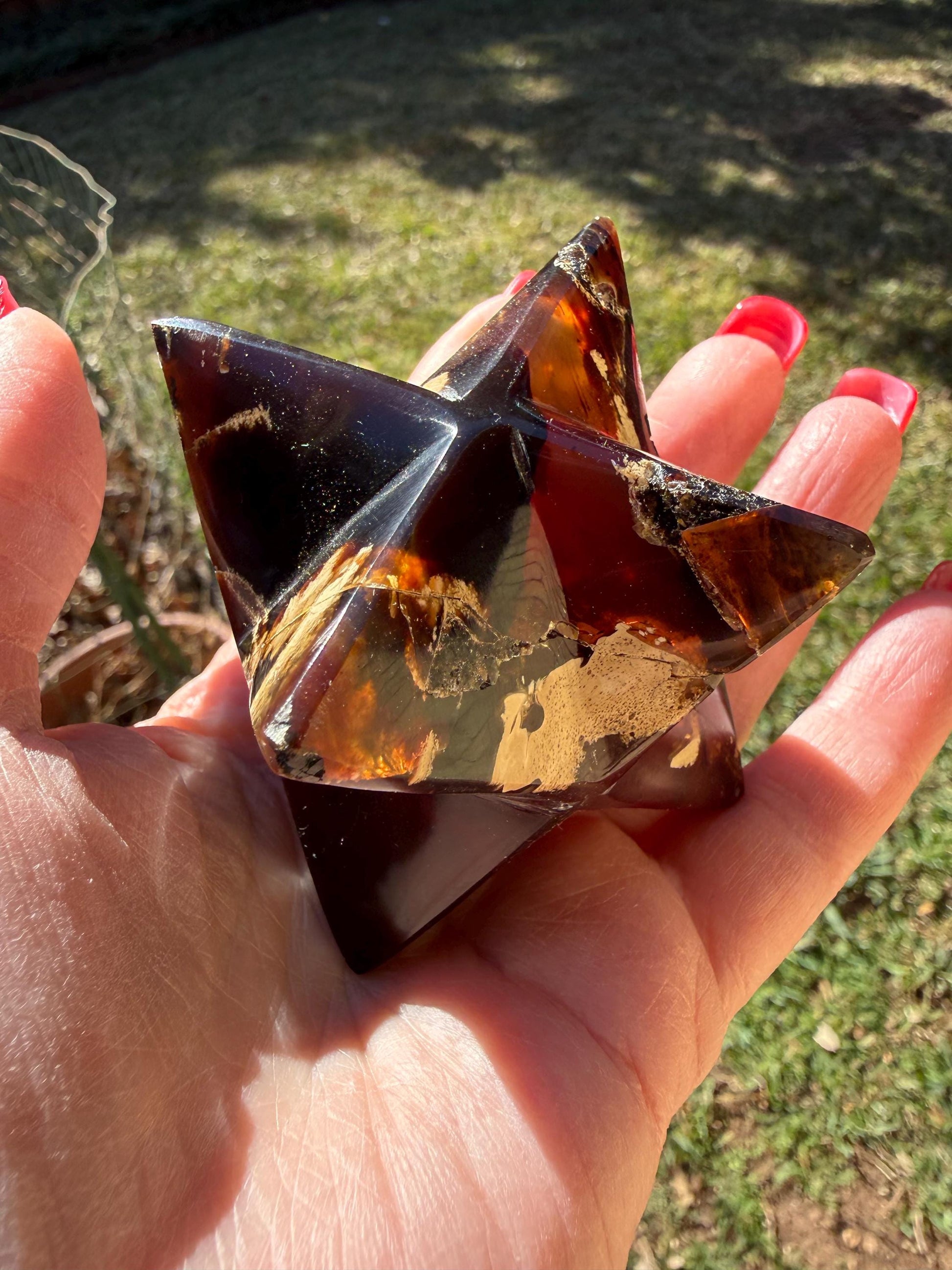 Rare Brown Amber Merkaba, Glorious Beautiful Amazing Color, altar, gift, new, 3.25”, healing crystals