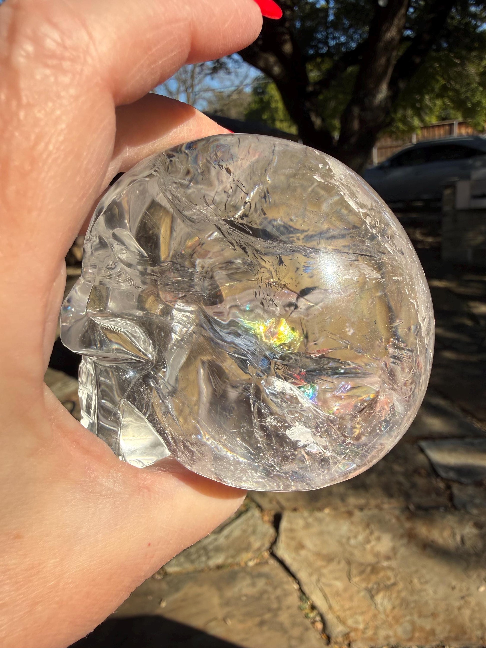 Lemurian Quartz stunning skull carving, high vibration crystals, altar, 3.3”