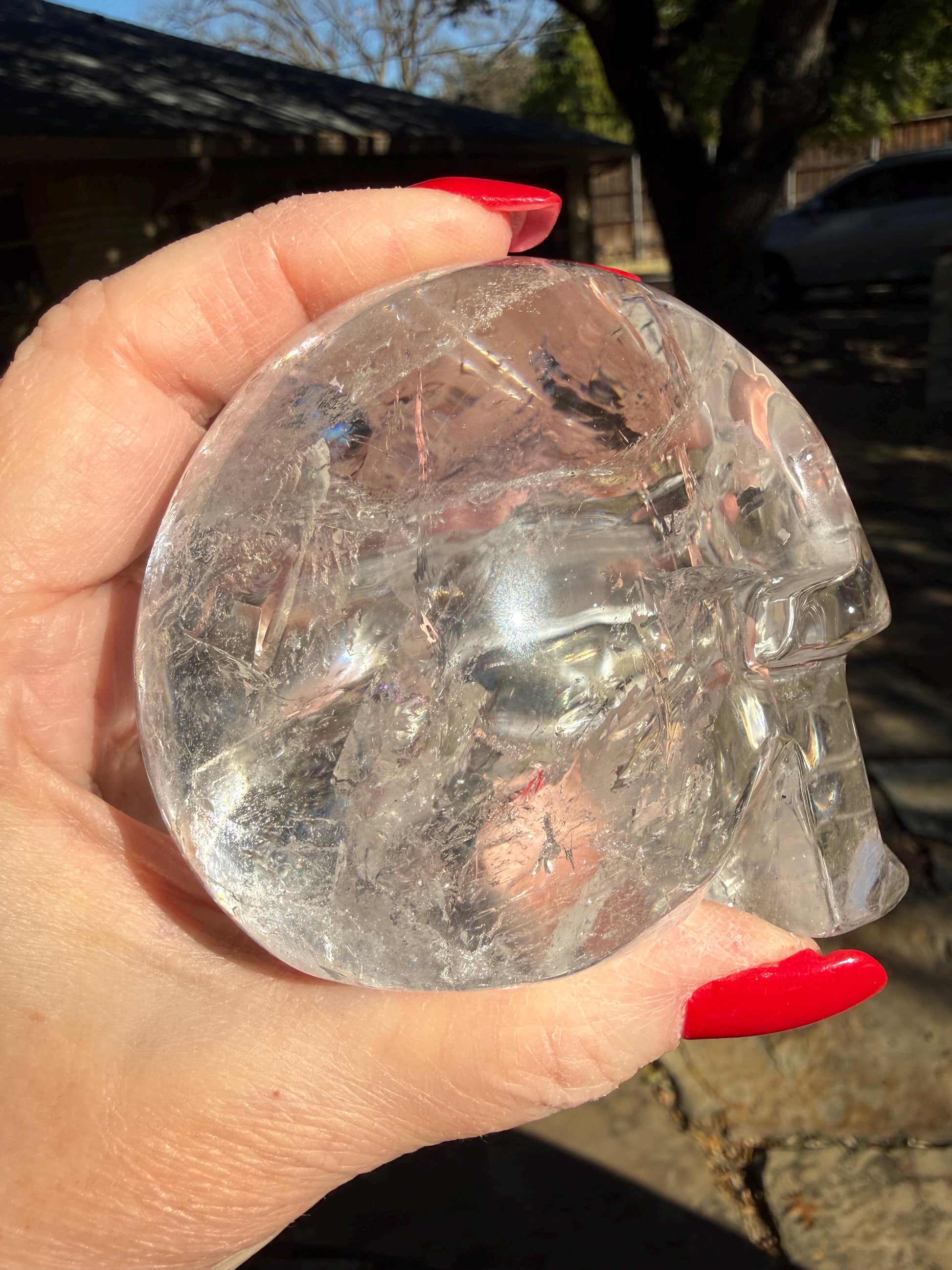 Lemurian Quartz stunning skull carving, high vibration crystals, altar, 3.3”