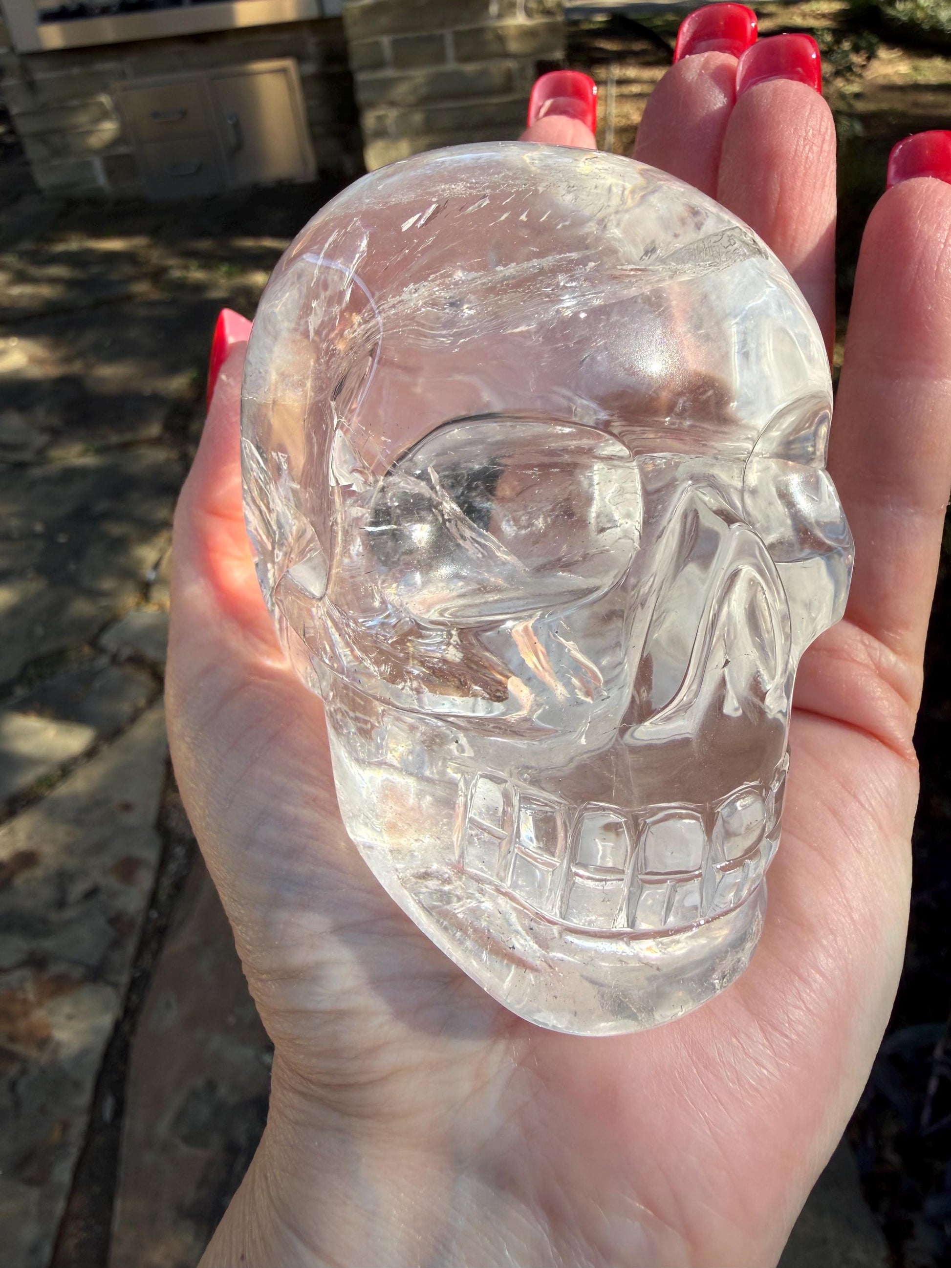 Lemurian Quartz stunning skull carving, high vibration crystals, altar, 3.3”