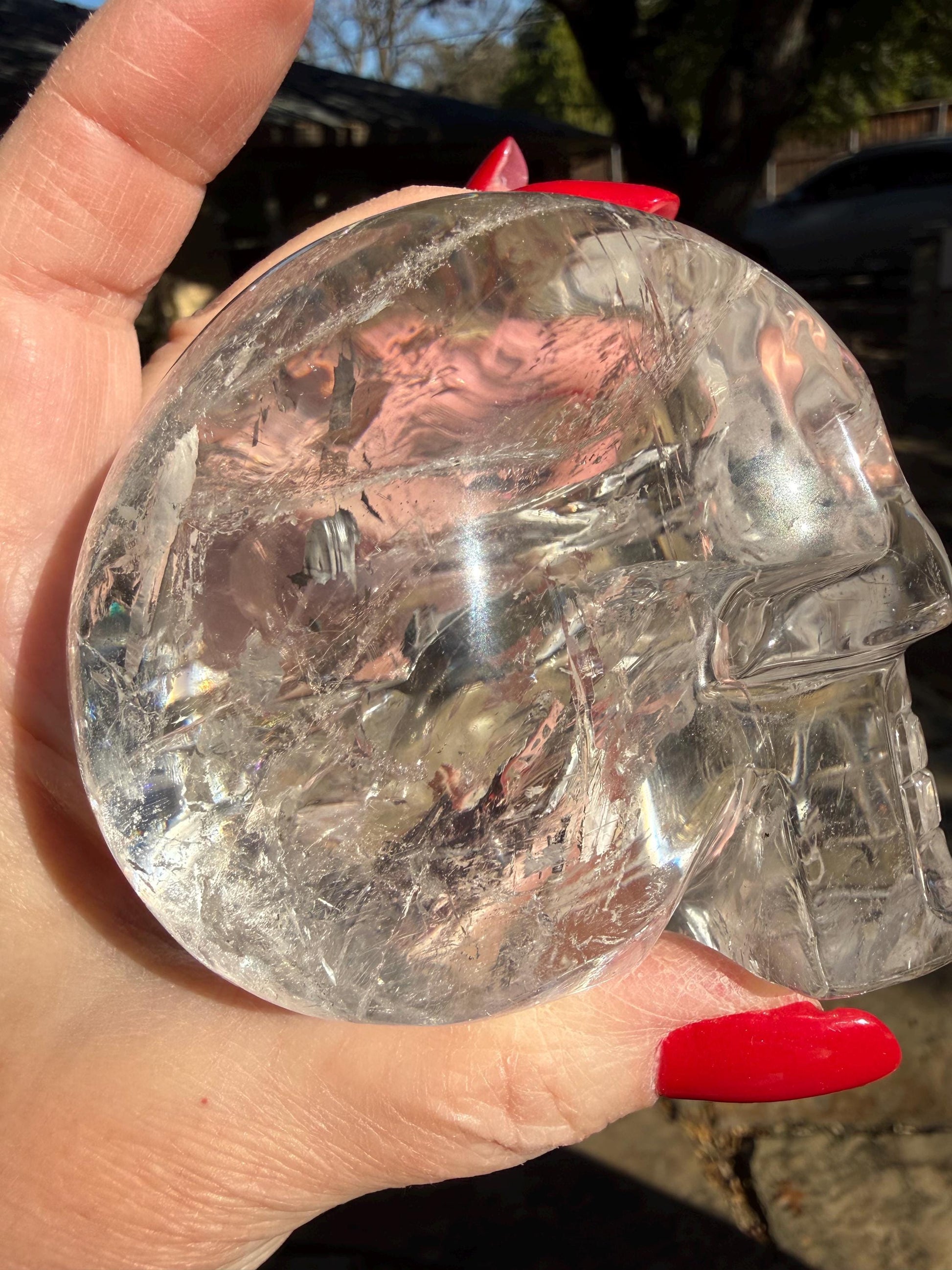 Lemurian Quartz stunning skull carving, high vibration crystals, altar, 3.3”