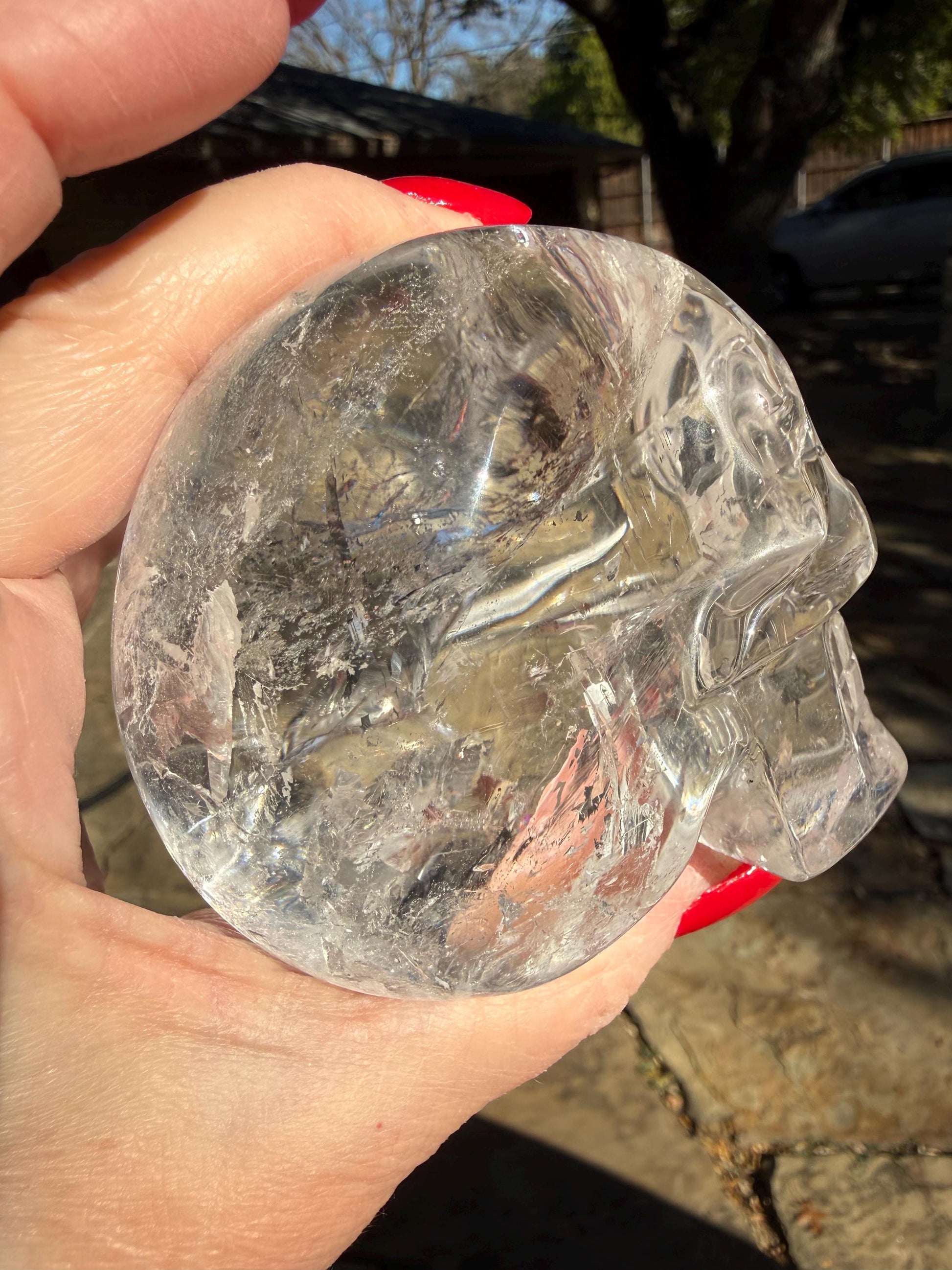 Lemurian Quartz stunning skull carving, high vibration crystals, altar, 3.3”