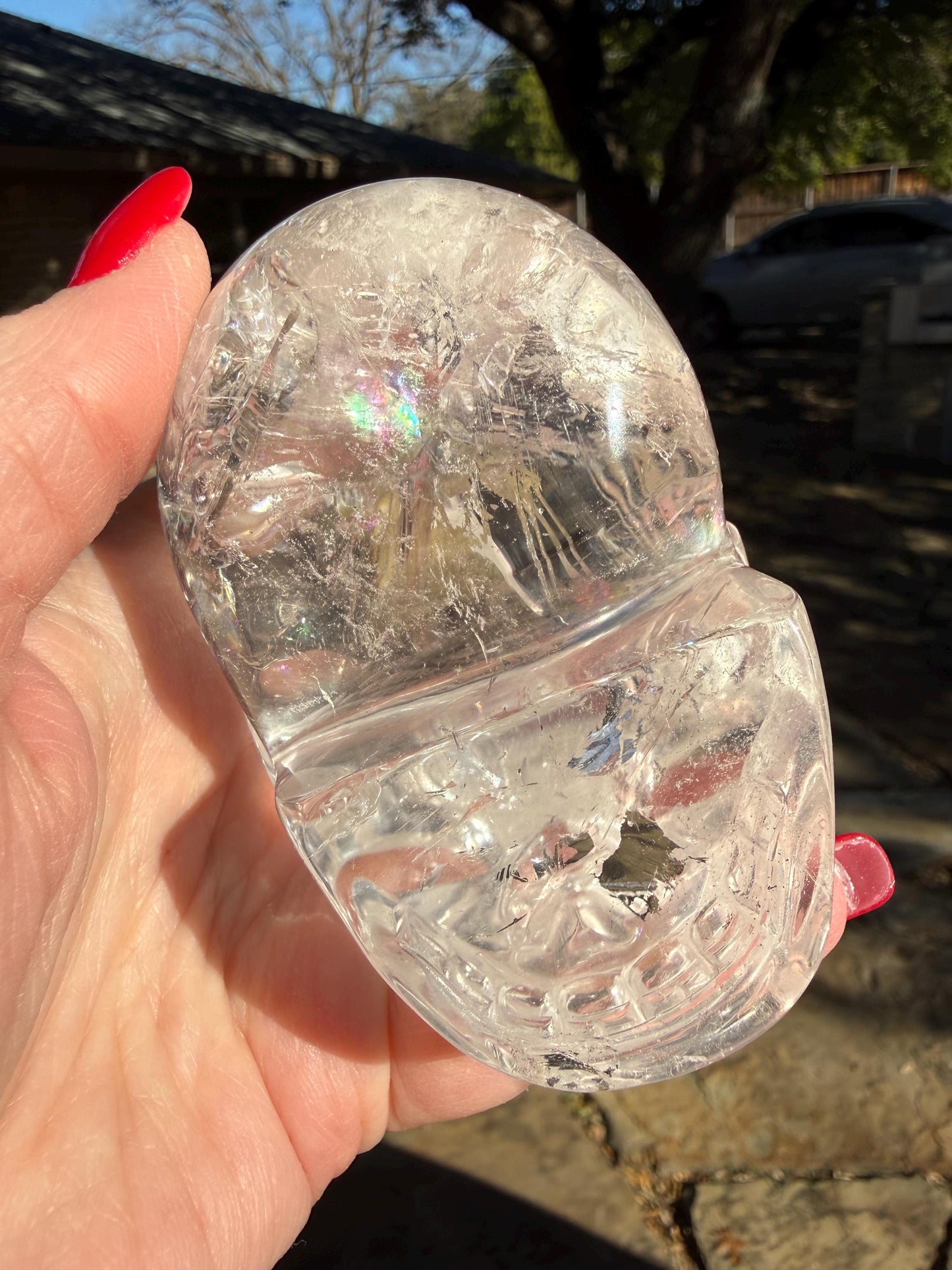 Lemurian Quartz stunning skull carving, high vibration crystals, altar, 3.3”