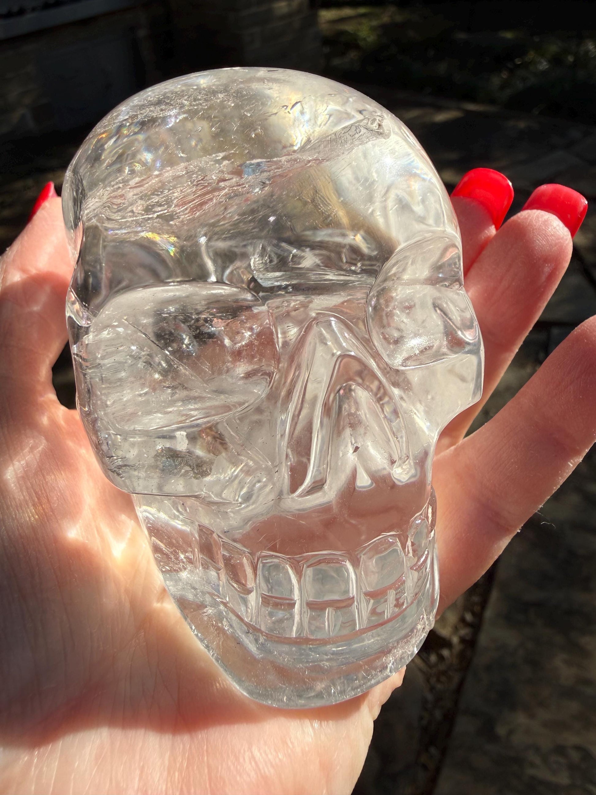 Lemurian Quartz stunning skull carving, high vibration crystals, altar, 3.3”