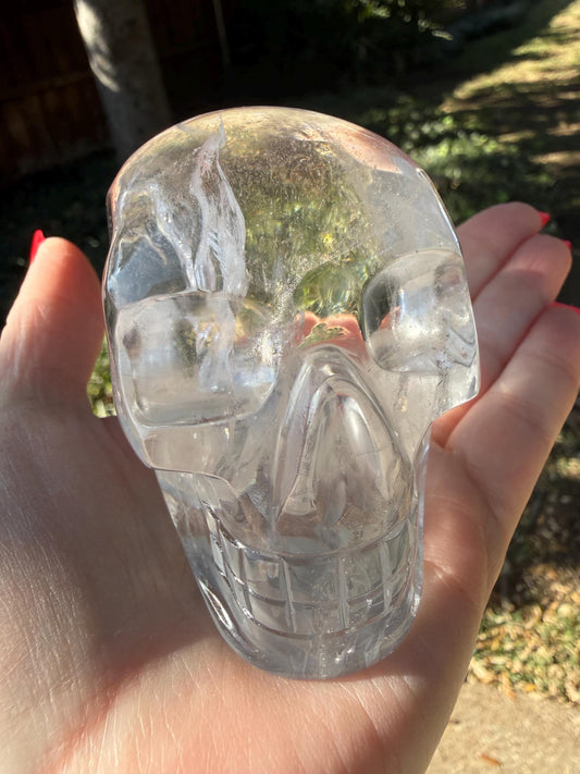 Lemurian Quartz stunning skull carving, high vibration crystals, altar, 3.5”