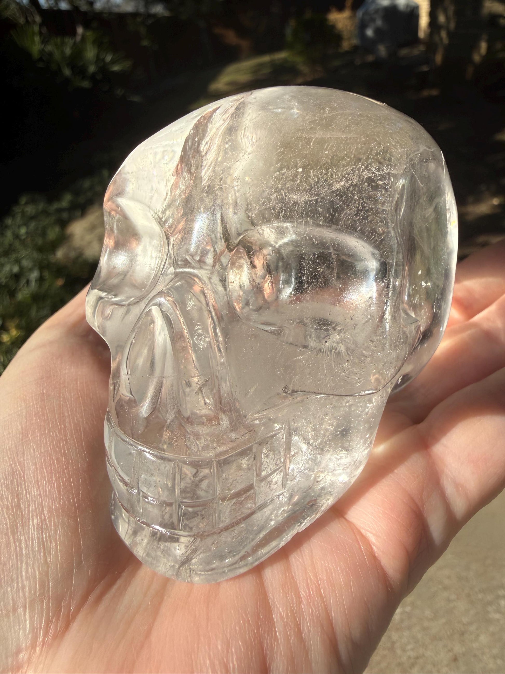 Lemurian Quartz stunning skull carving, high vibration crystals, altar, 3.5”