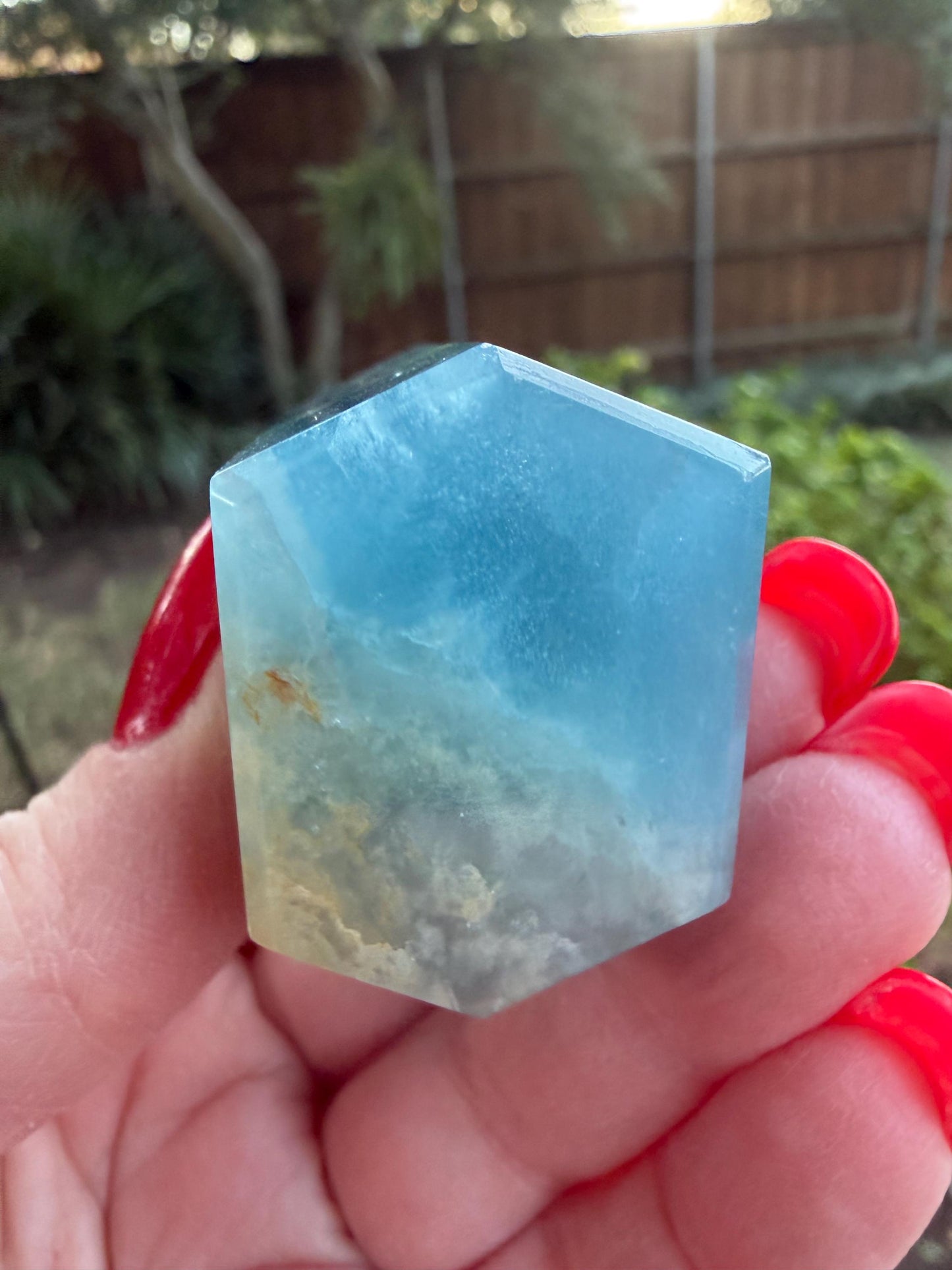 Splendid AAA Lemurian Aquatine Tower, palm stone, blue onyx, high vibration crystals, gifts, 2”