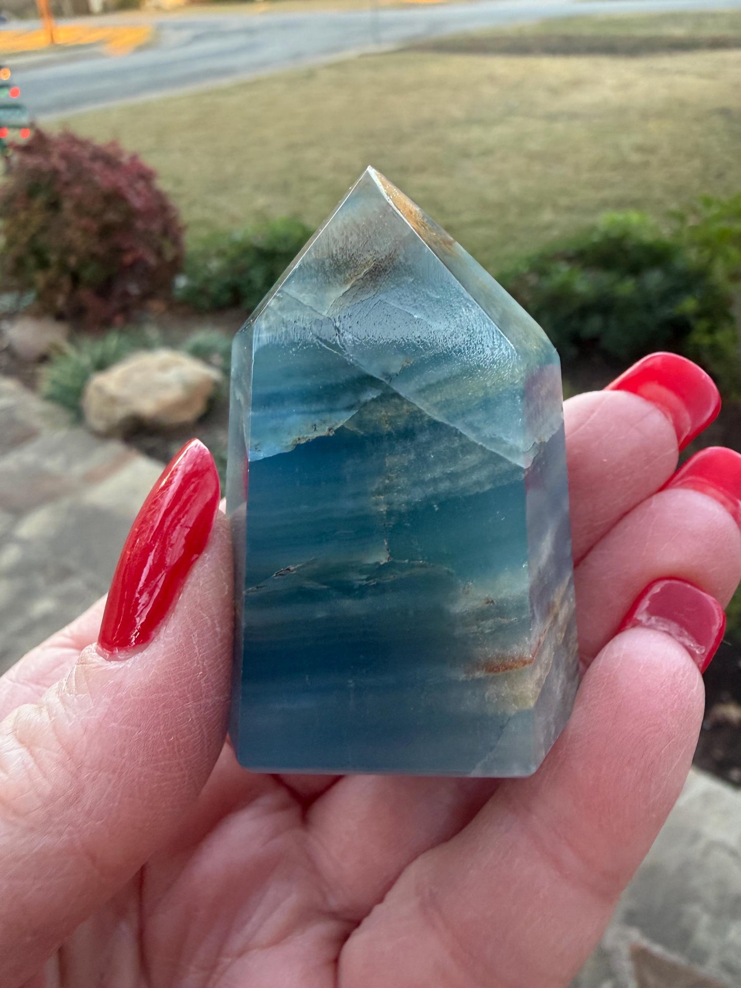 Splendid AAA Lemurian Aquatine Tower, palm stone, blue onyx, high vibration crystals, gifts, 2”
