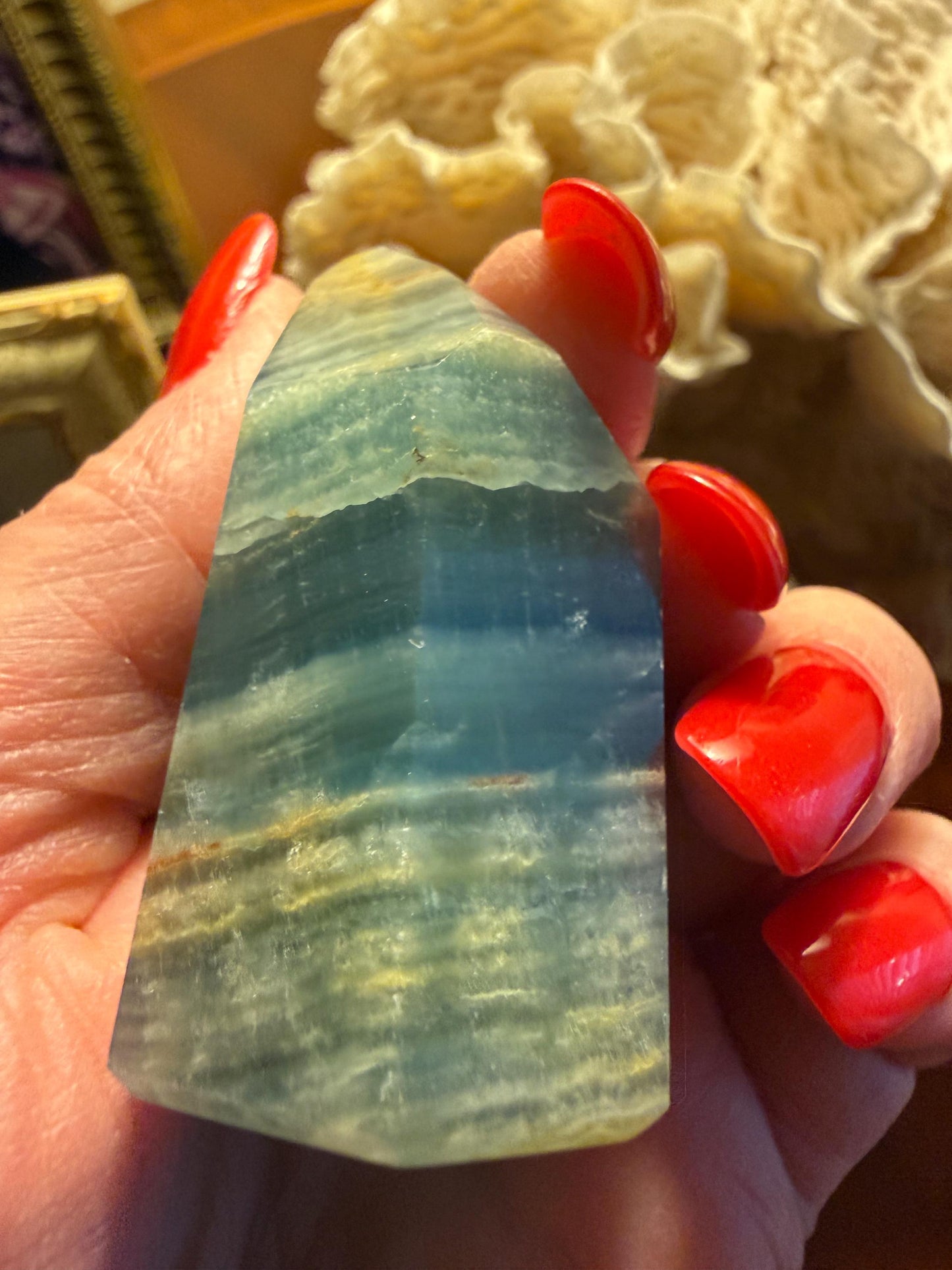 Splendid AAA Lemurian Aquatine Tower, palm stone, blue onyx, high vibration crystals, gifts, 2”