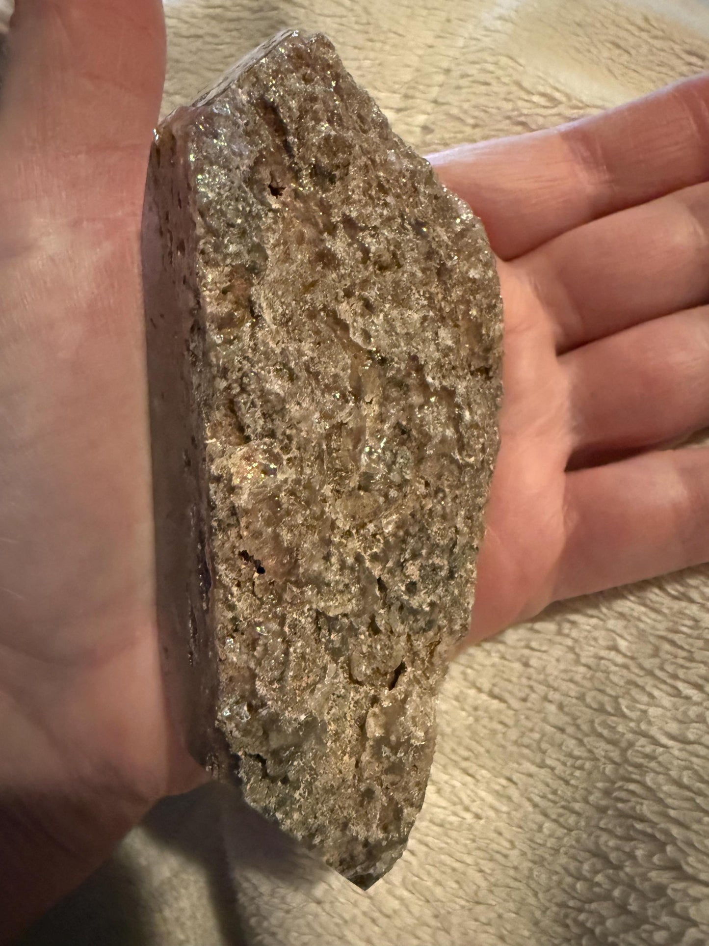 Rutile Quartz, 4.25” with coppery rutiles, polished side geometric, altar, high vibration crystal healing