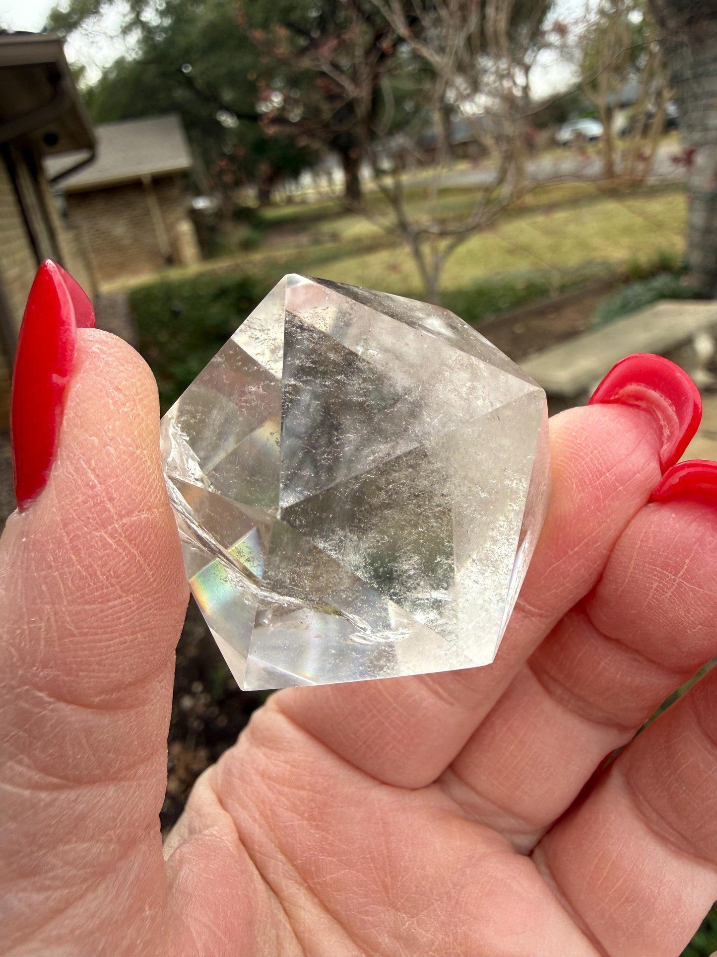 Lemurian Icosahedron triangle faces, Polished cut carving, 1.7”, fine healing magick crystal, high vibration crystals