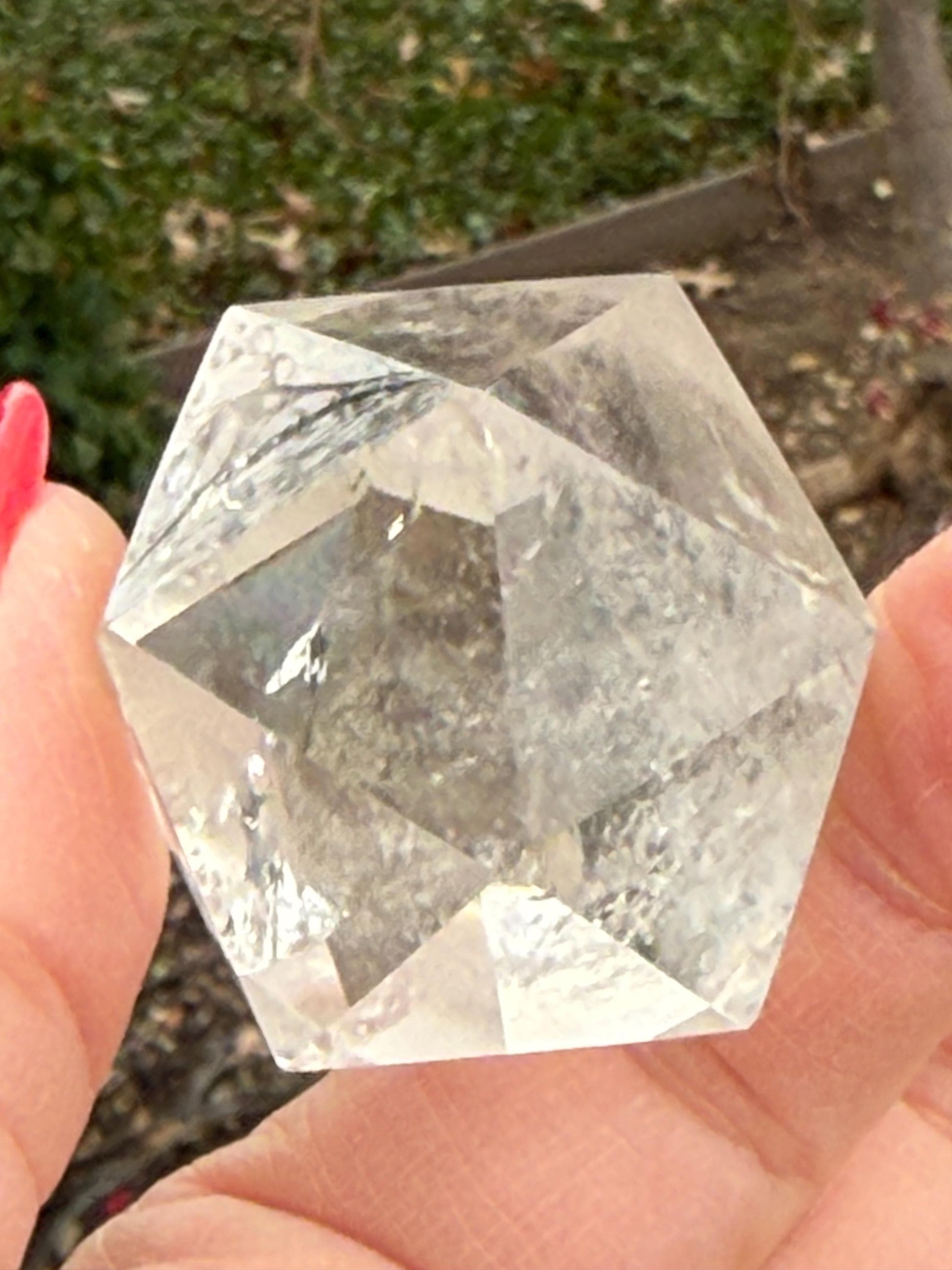 Lemurian Icosahedron triangle faces, Polished cut carving, 1.7”, fine healing magick crystal, high vibration crystals