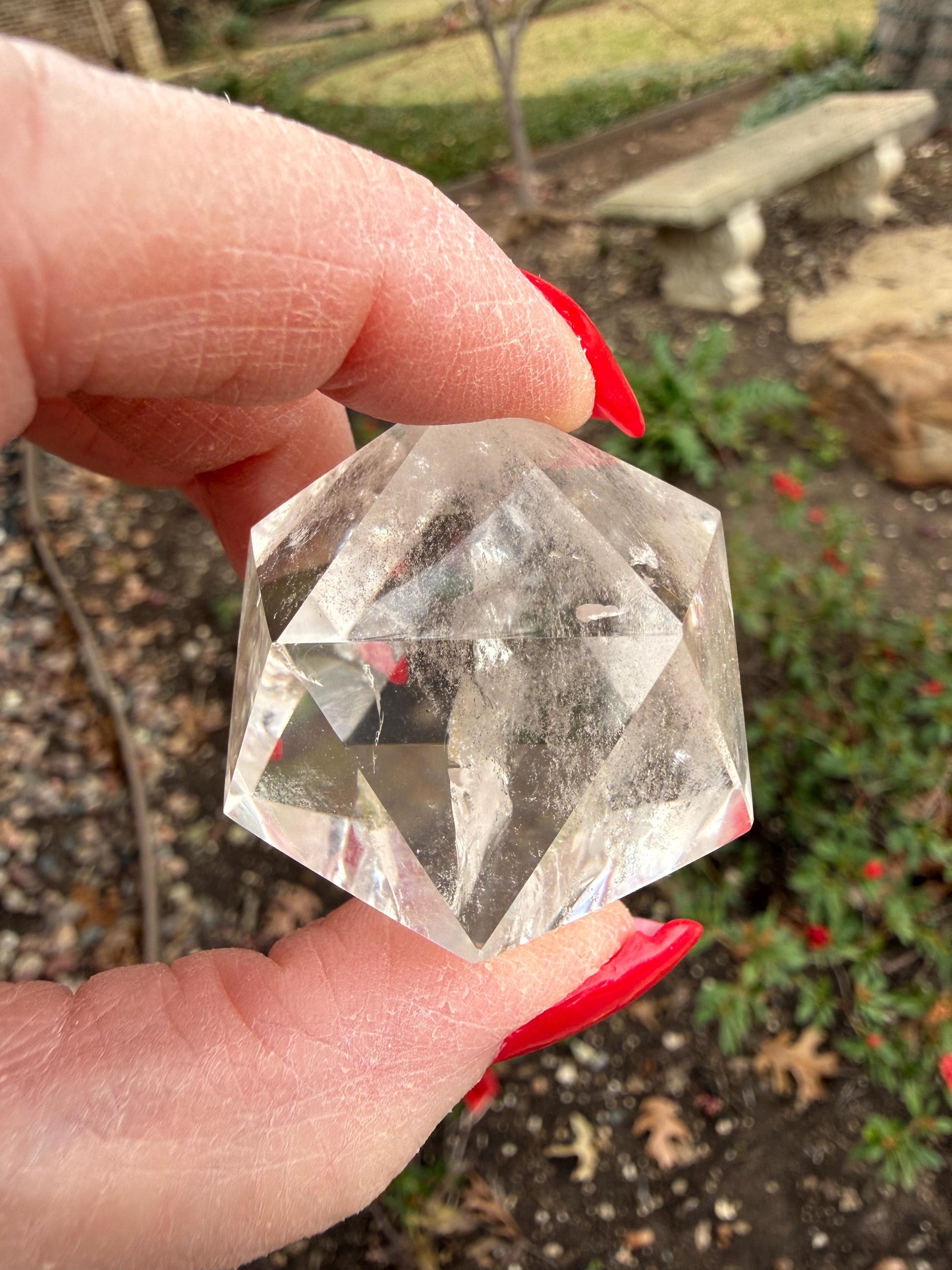 Lemurian Icosahedron triangle faces, Polished cut carving, 1.7”, fine healing magick crystal, high vibration crystals