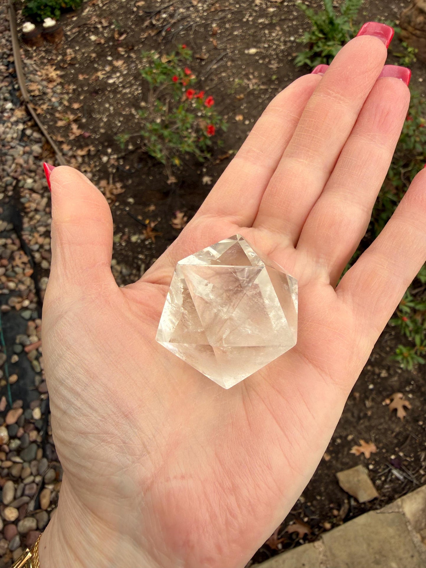 Lemurian Icosahedron triangle faces, Polished cut carving, 1.7”, fine healing magick crystal, high vibration crystals