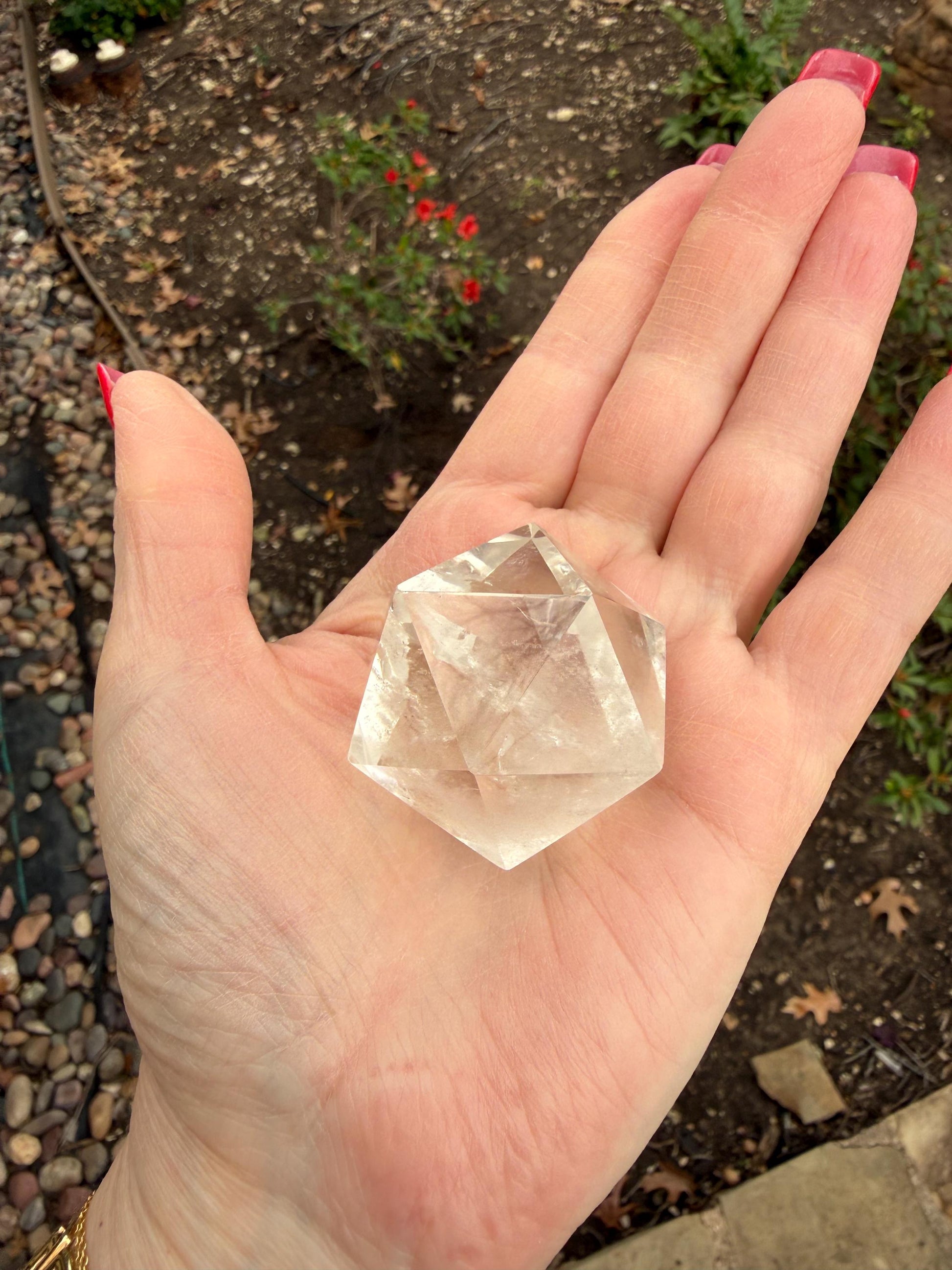Lemurian Icosahedron triangle faces, Polished cut carving, 1.7”, fine healing magick crystal, high vibration crystals