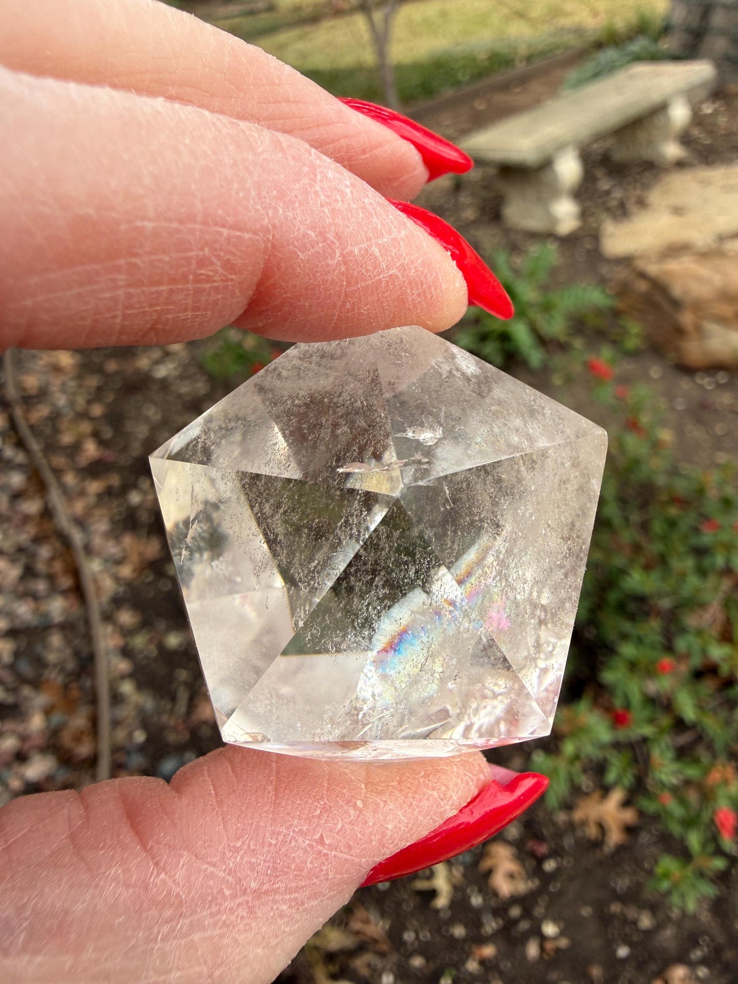 Lemurian Icosahedron triangle faces, Polished cut carving, 1.7”, fine healing magick crystal, high vibration crystals