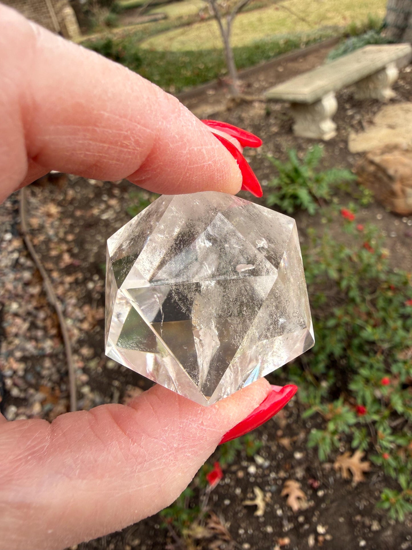 Lemurian Icosahedron triangle faces, Polished cut carving, 1.7”, fine healing magick crystal, high vibration crystals