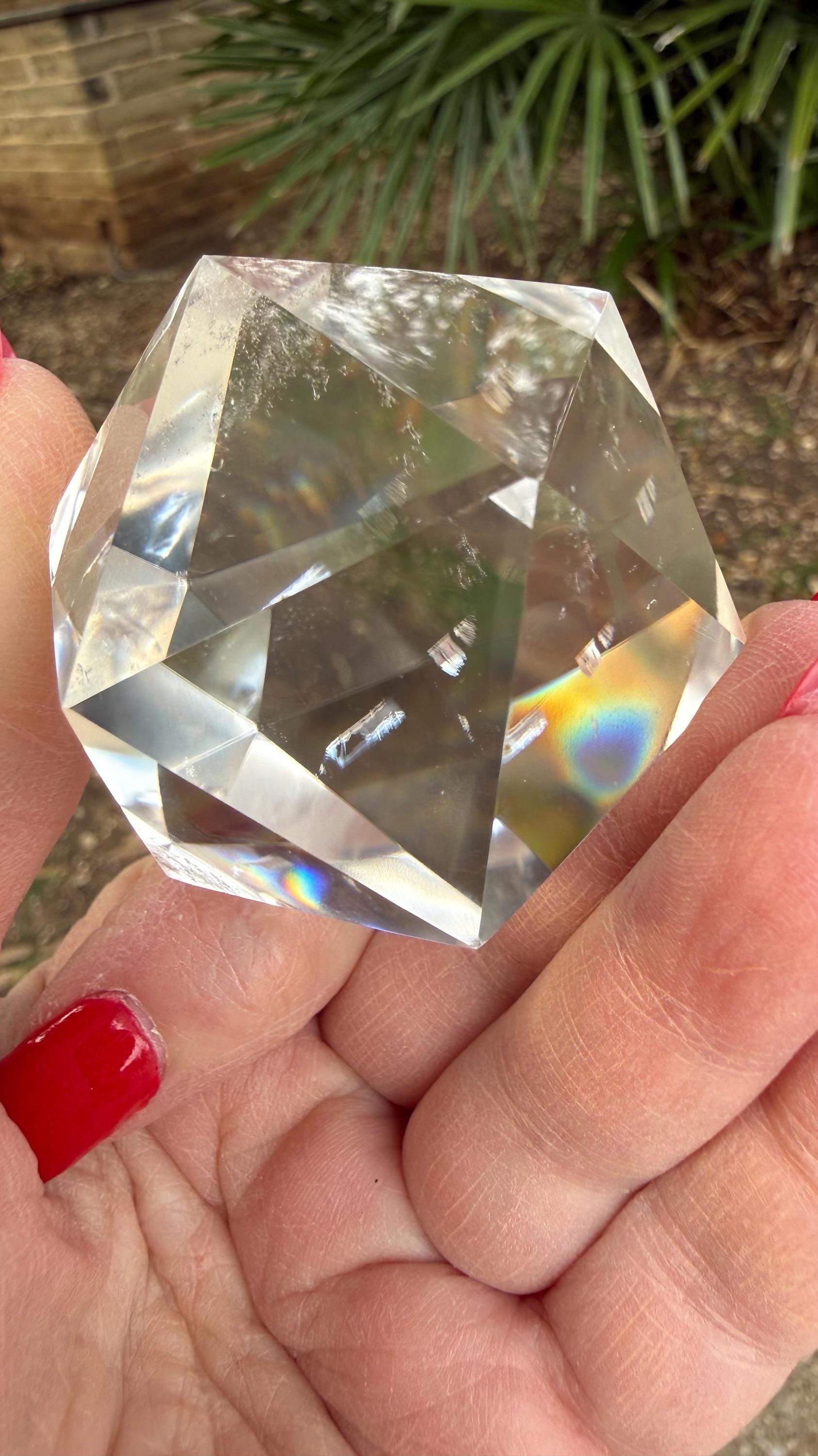 Large Lemurian Quartz Icosahedron: Polished Sacred Geometry Crystal, 2”
