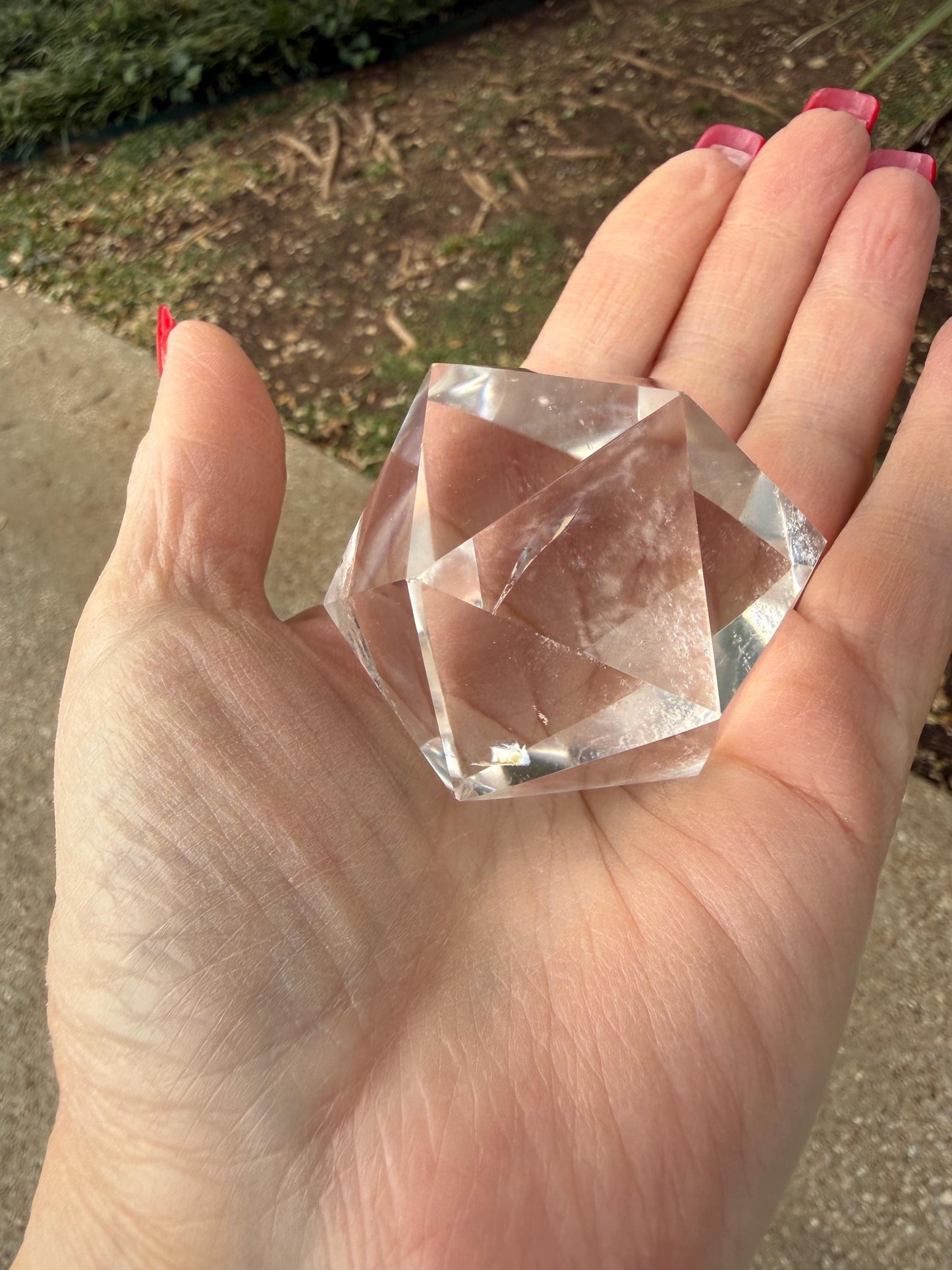 Large Lemurian Quartz Icosahedron: Polished Sacred Geometry Crystal, 2”
