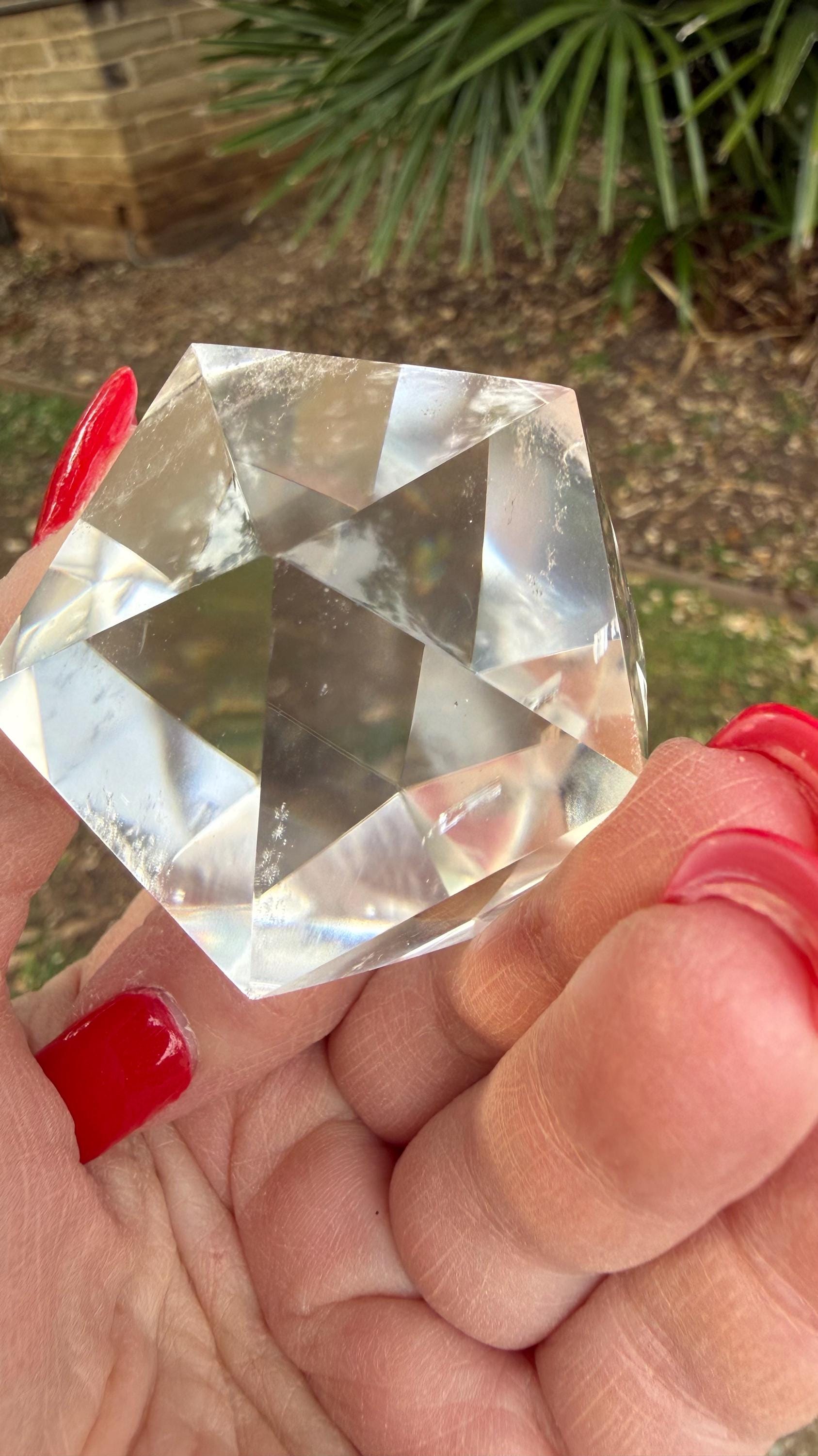 Large Lemurian Quartz Icosahedron: Polished Sacred Geometry Crystal, 2”