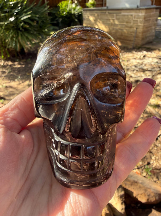 Private Collection - St. Michael: Smoky Lemurian Quartz Skull, stunning carving, high vibration crystals, altar, 3.5”