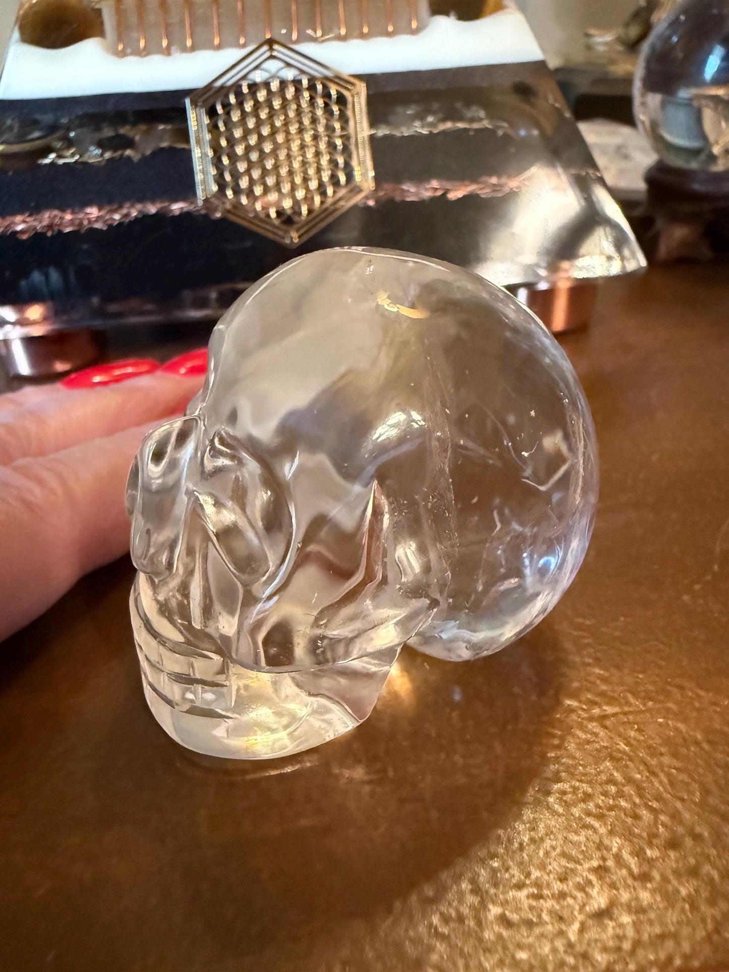 Lemurian Quartz stunning skull carving, high vibration crystals, altar, 2”, Raguel