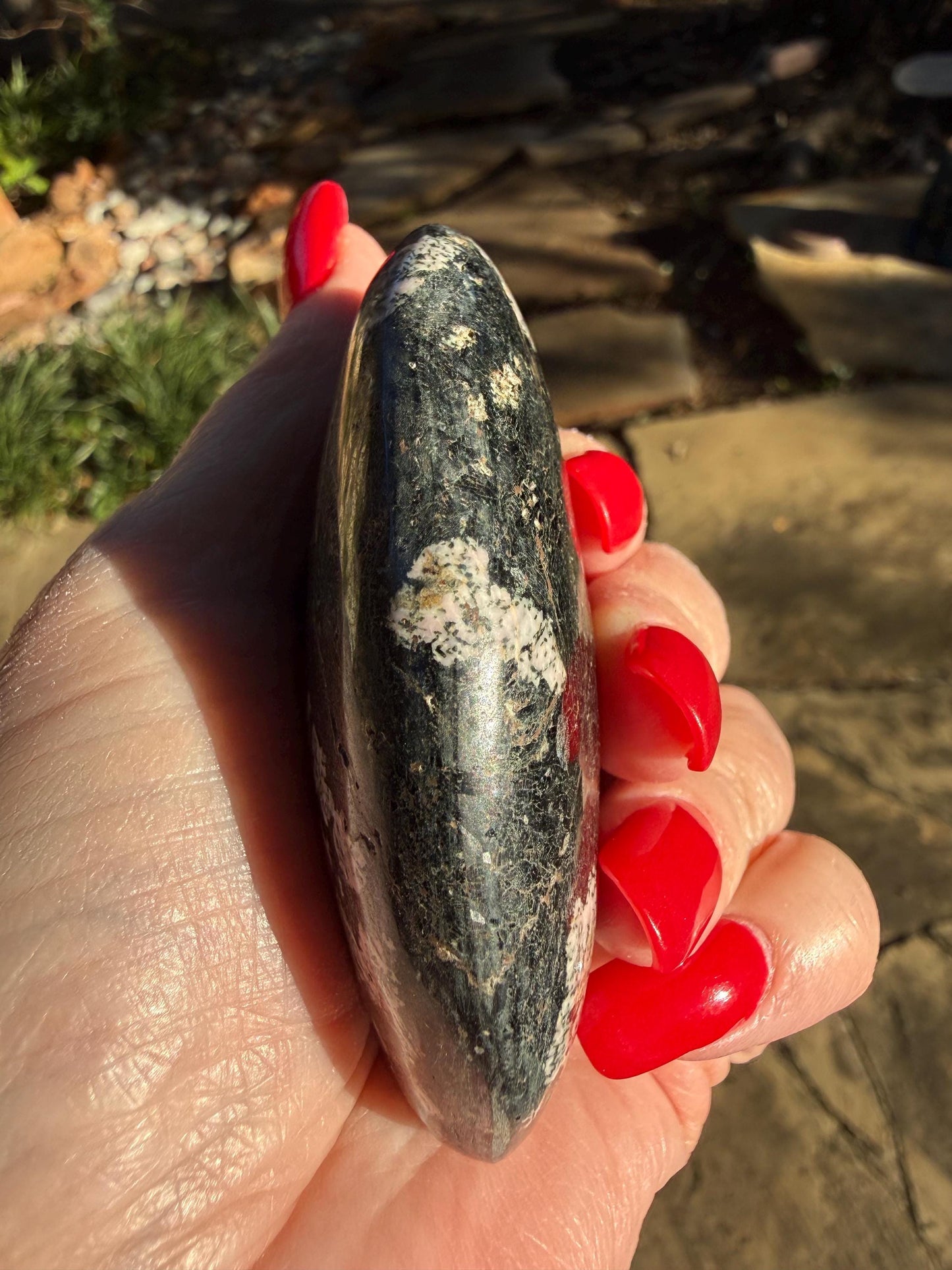 Extra-Large Snowflake Obsidian Palm Stone, 3.1”, gift, altar, high frequency crystals