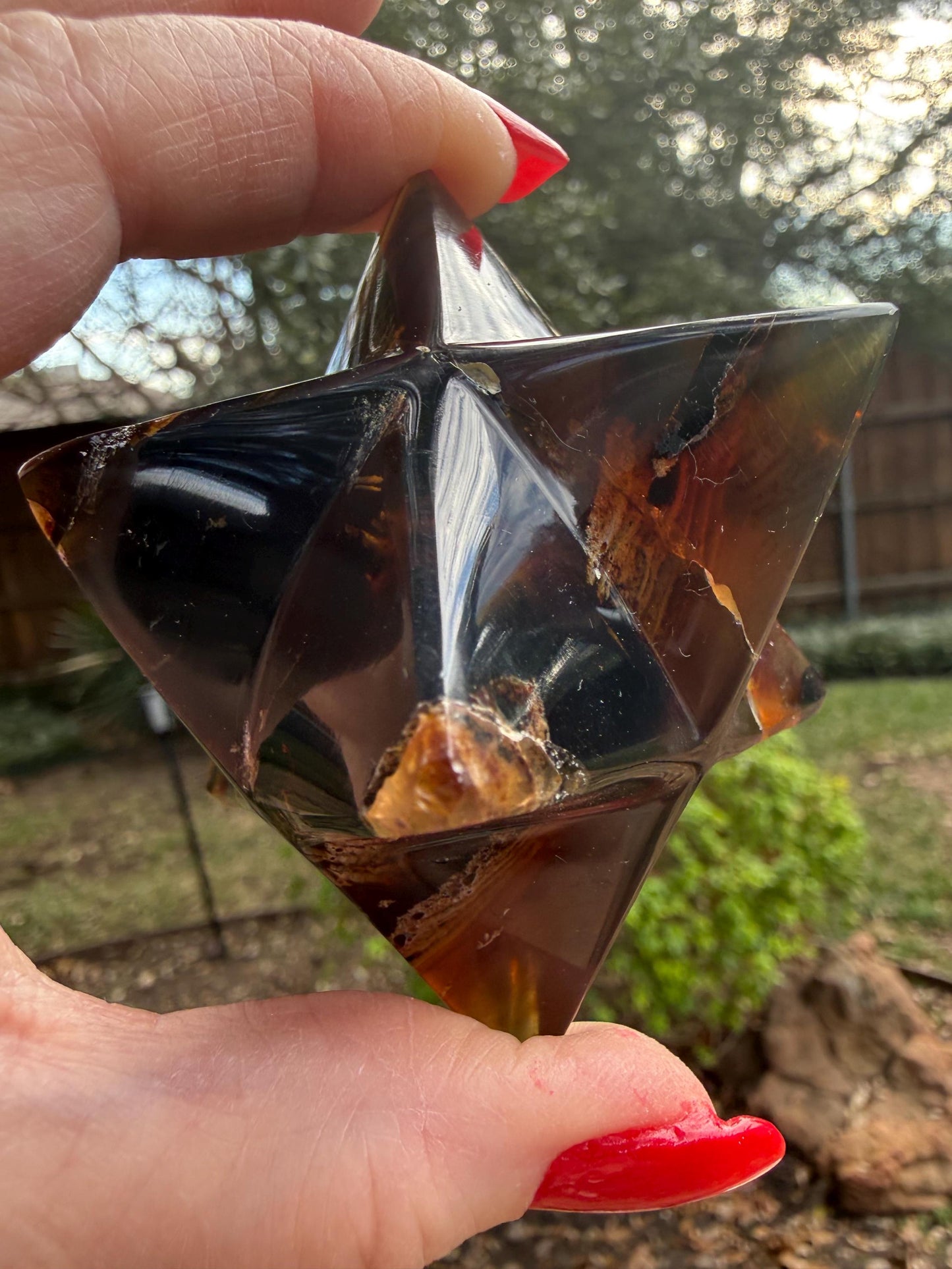 Rare Brown Amber Merkaba, Glorious Beautiful Amazing Color, altar, gift, new, 3”, healing crystals