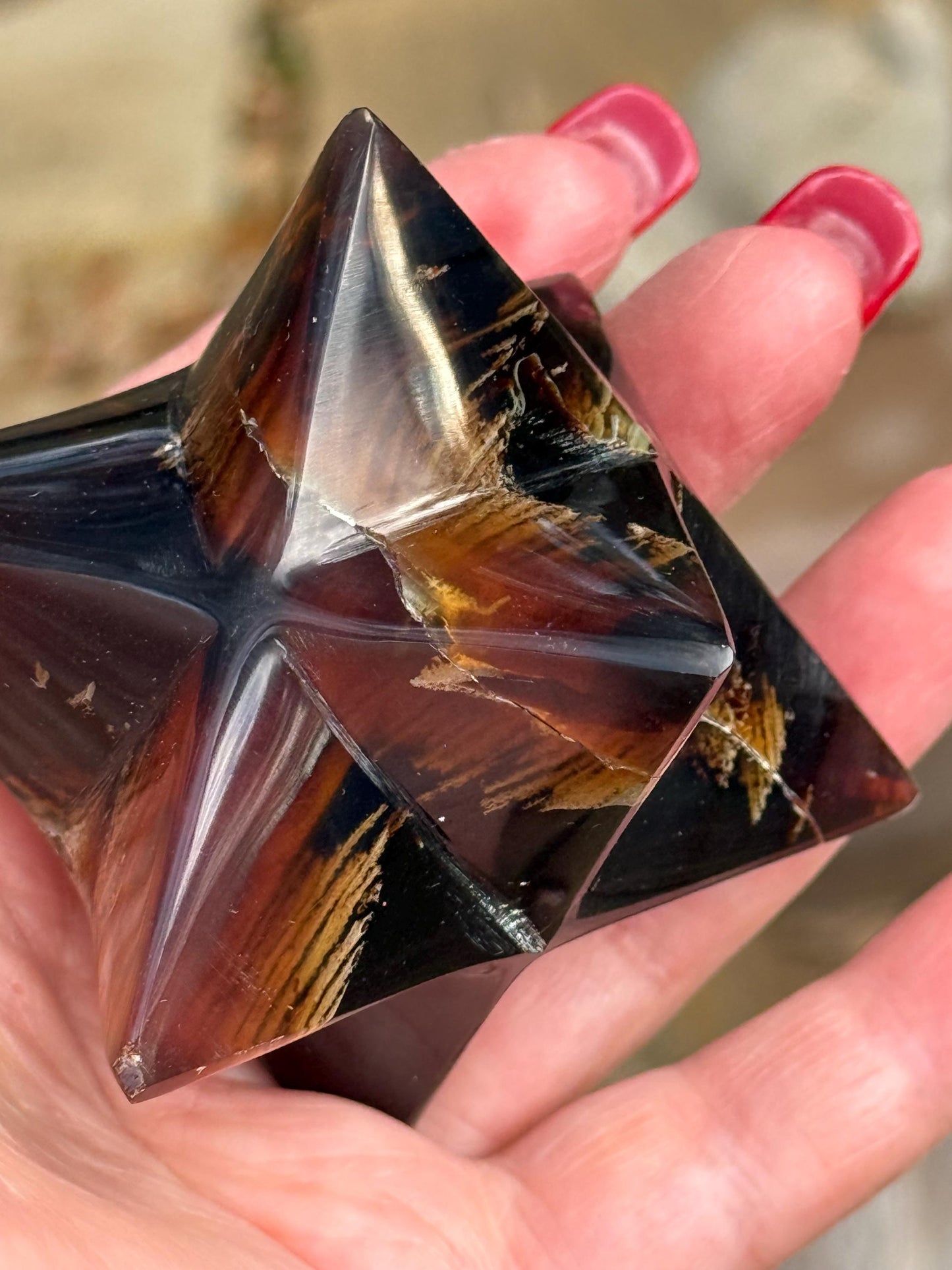 Rare Brown Amber Merkaba, Glorious Beautiful Amazing Color, altar, gift, new, 3”, healing crystals