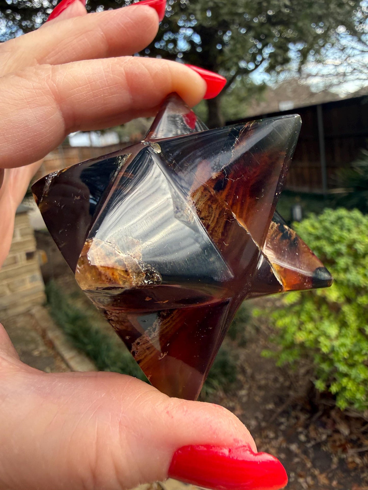 Rare Brown Amber Merkaba, Glorious Beautiful Amazing Color, altar, gift, new, 3”, healing crystals