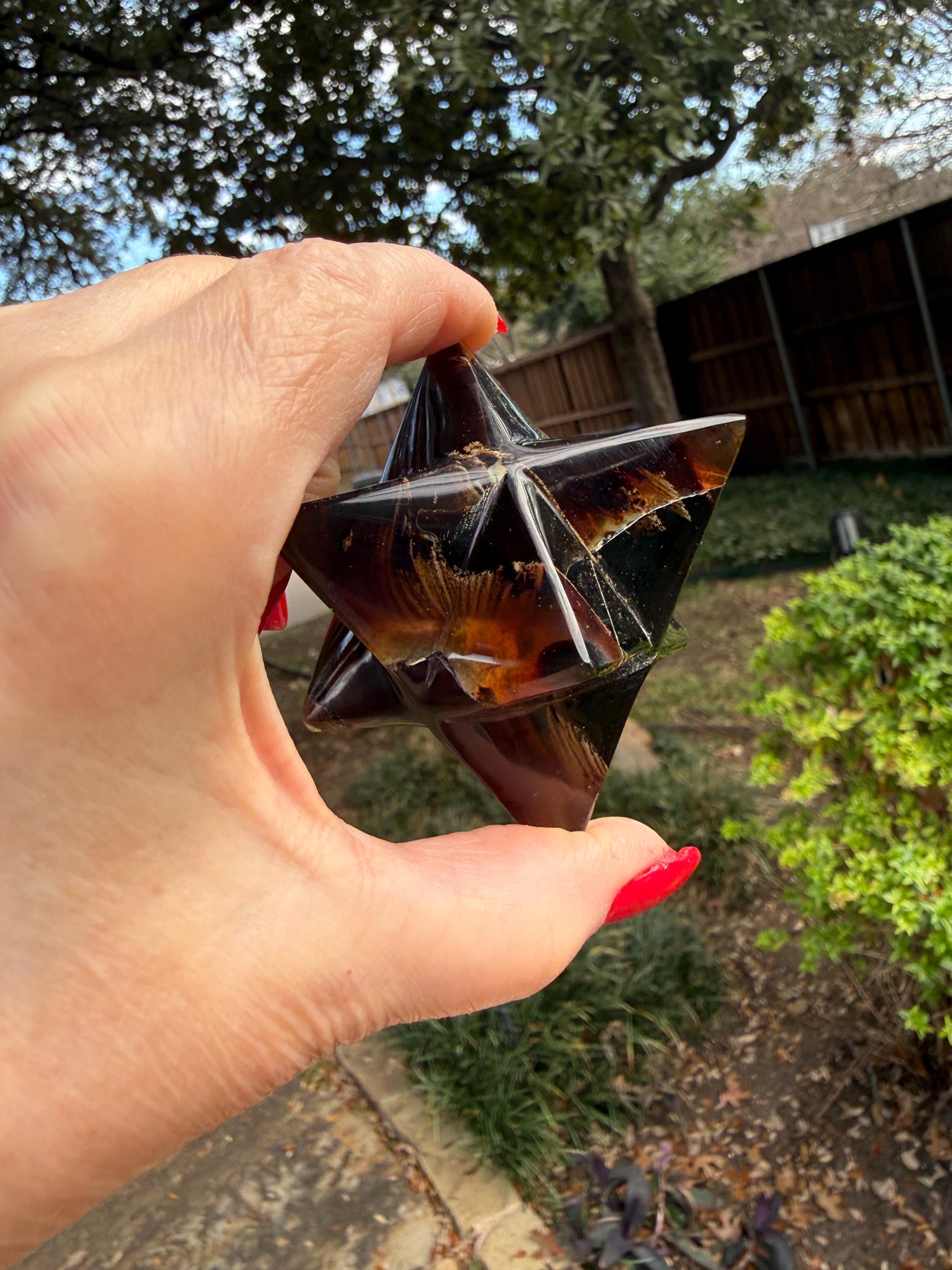 Rare Brown Amber Merkaba, Glorious Beautiful Amazing Color, altar, gift, new, 3”, healing crystals
