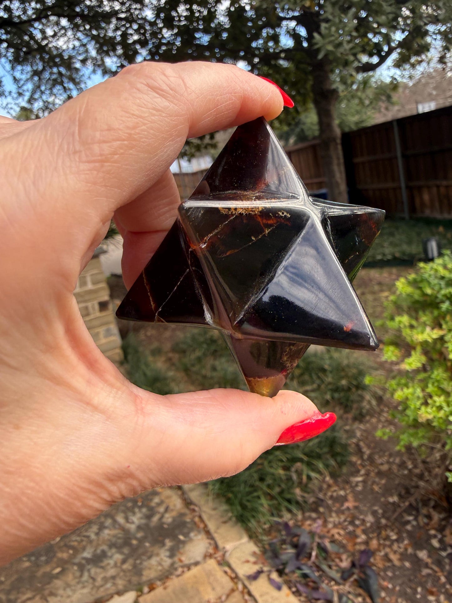 Rare Brown Amber Merkaba, Glorious Beautiful Amazing Color, altar, gift, new, 3”, healing crystals