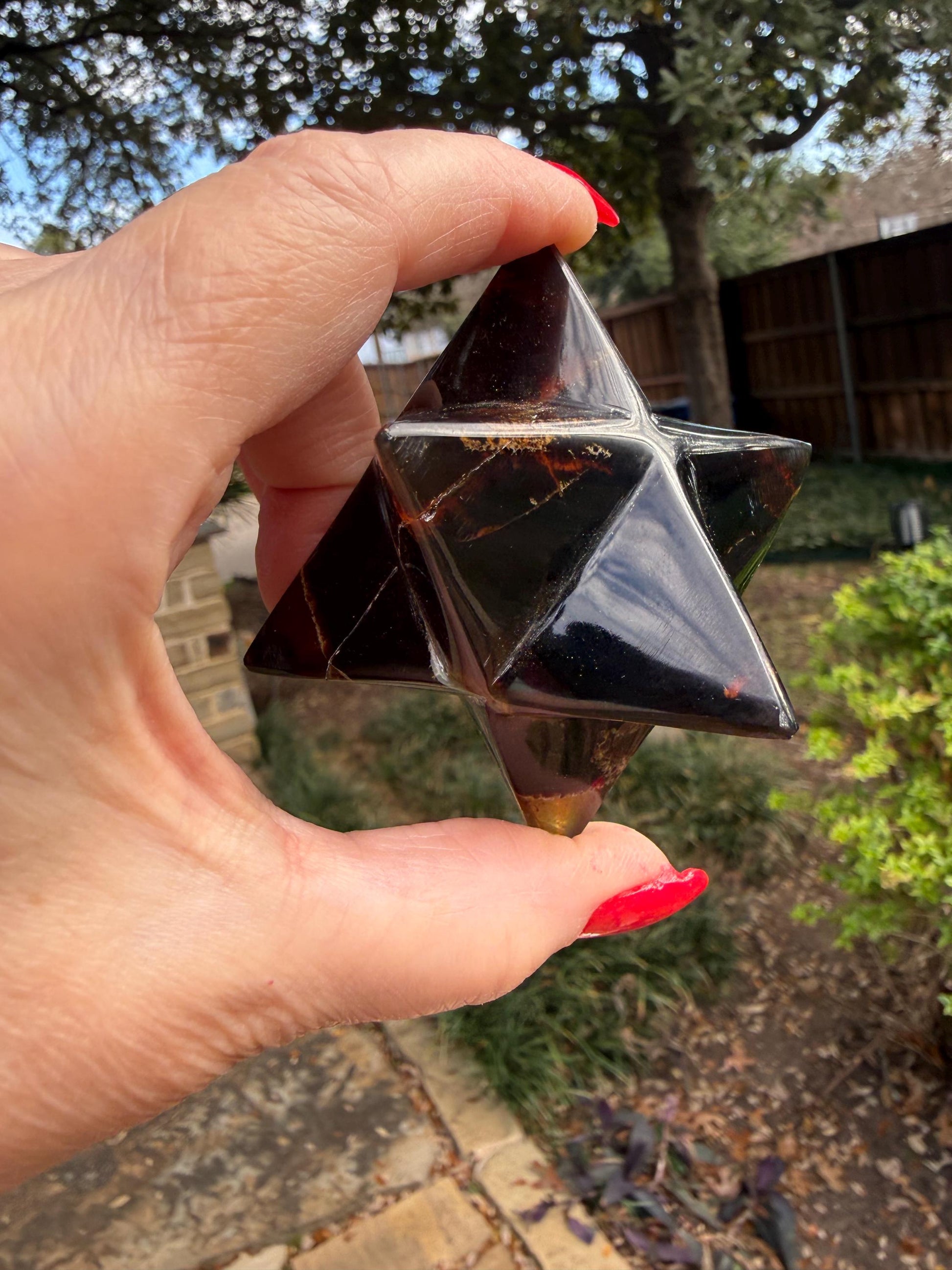 Rare Brown Amber Merkaba, Glorious Beautiful Amazing Color, altar, gift, new, 3”, healing crystals