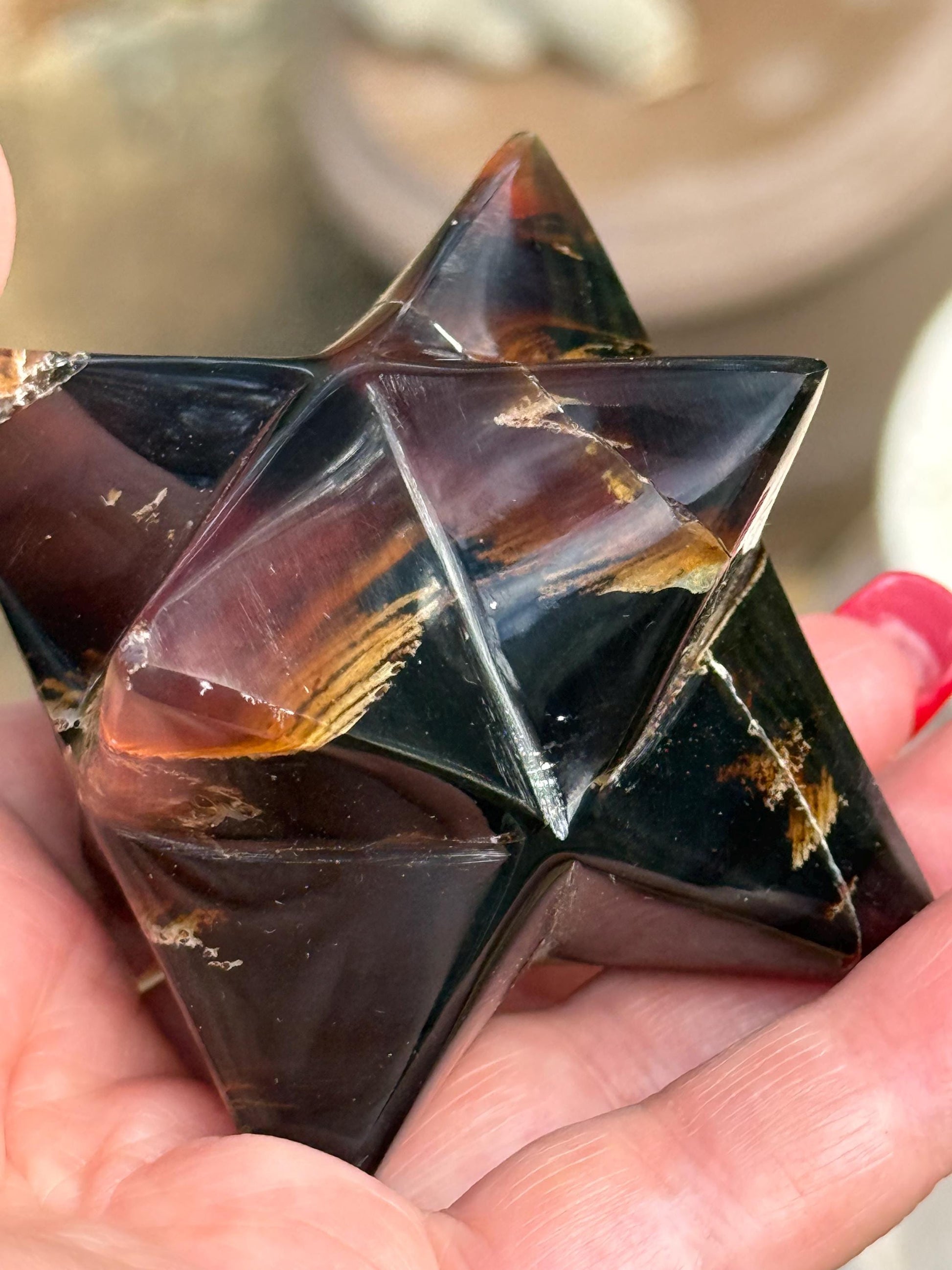 Rare Brown Amber Merkaba, Glorious Beautiful Amazing Color, altar, gift, new, 3”, healing crystals