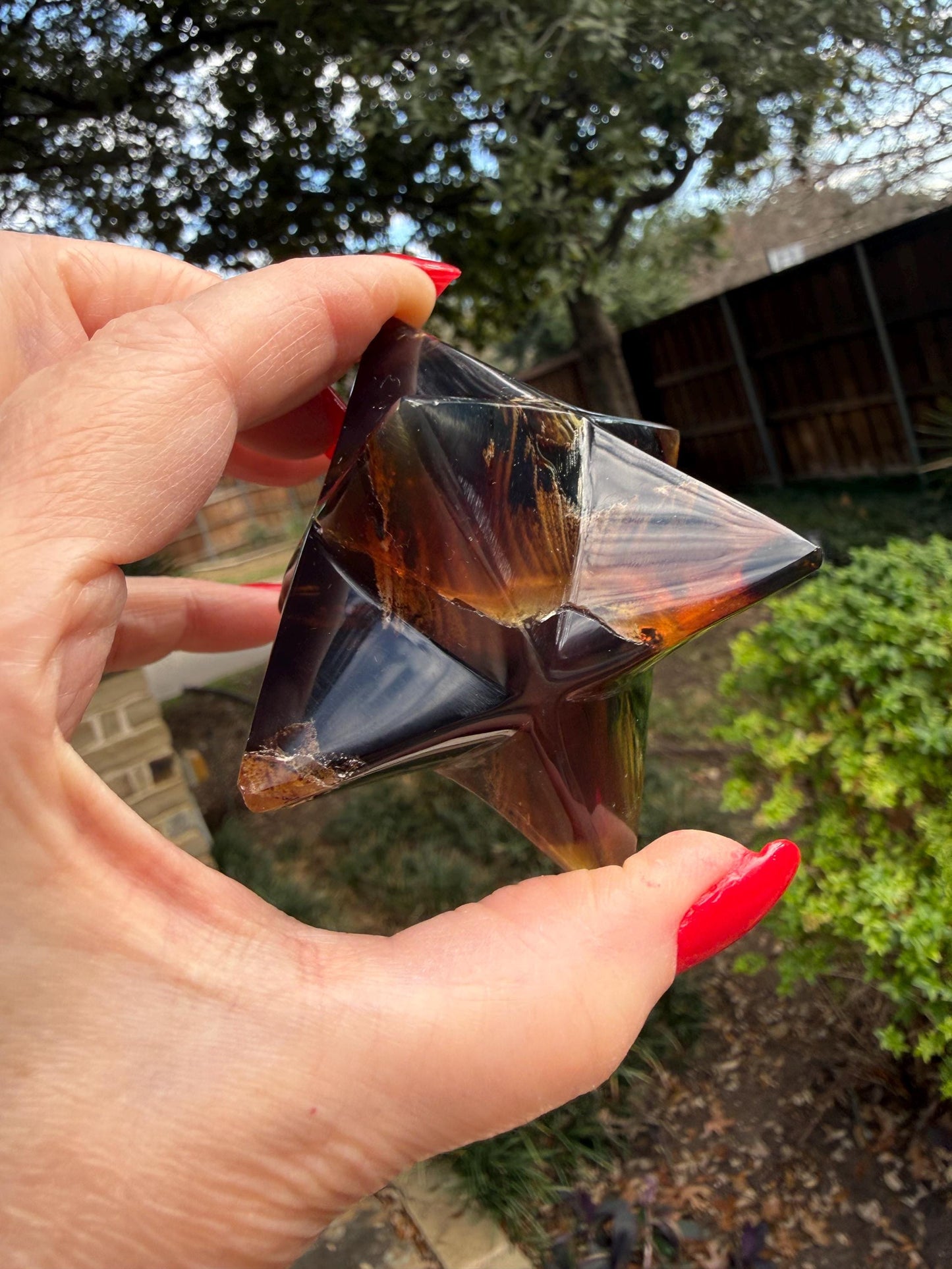 Rare Brown Amber Merkaba, Glorious Beautiful Amazing Color, altar, gift, new, 3”, healing crystals