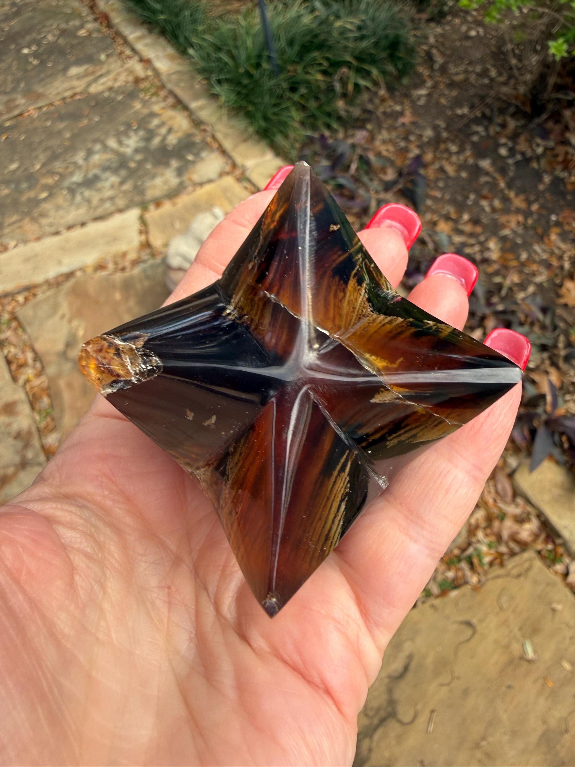 Rare Brown Amber Merkaba, Glorious Beautiful Amazing Color, altar, gift, new, 3”, healing crystals
