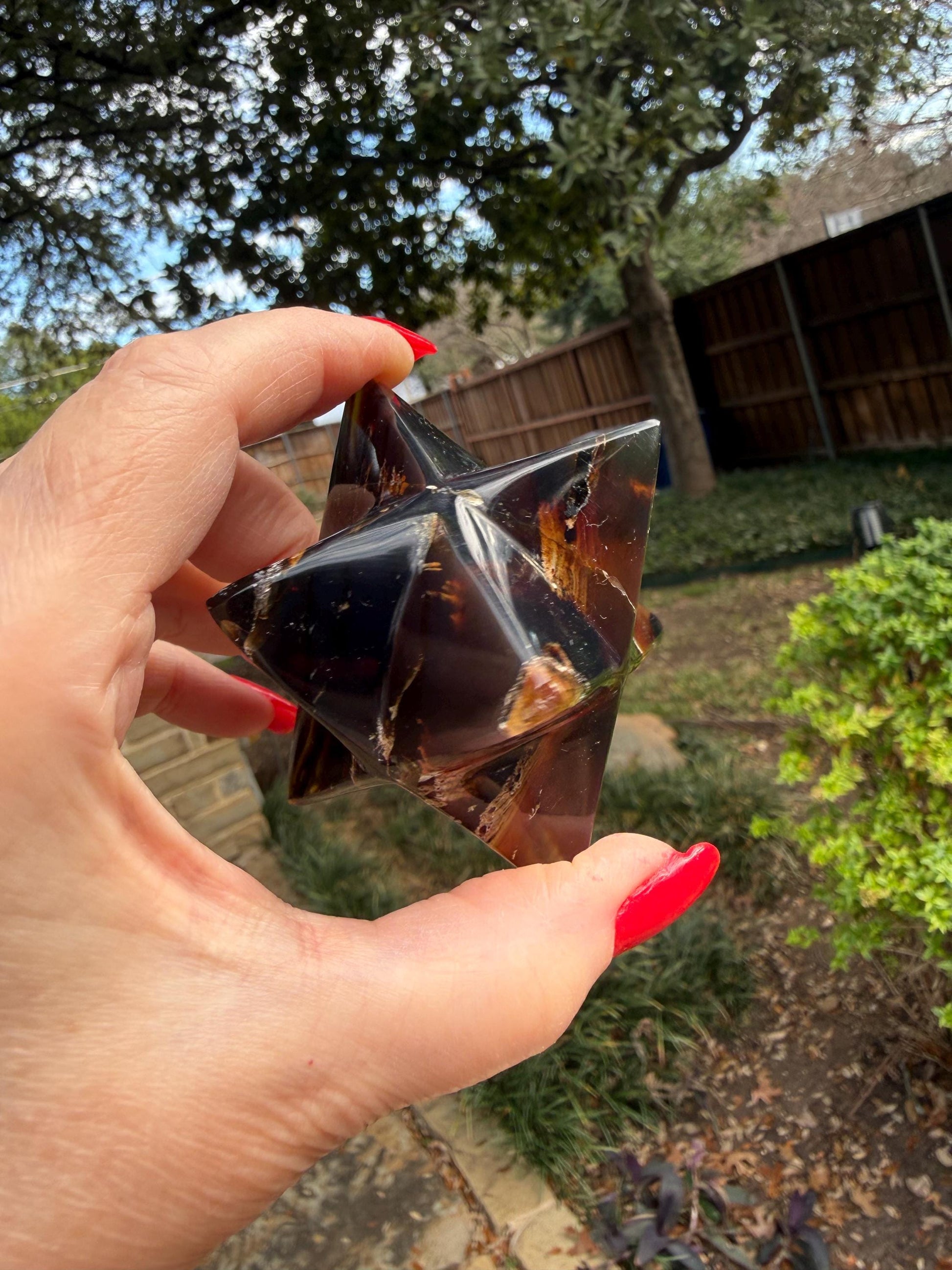 Rare Brown Amber Merkaba, Glorious Beautiful Amazing Color, altar, gift, new, 3”, healing crystals